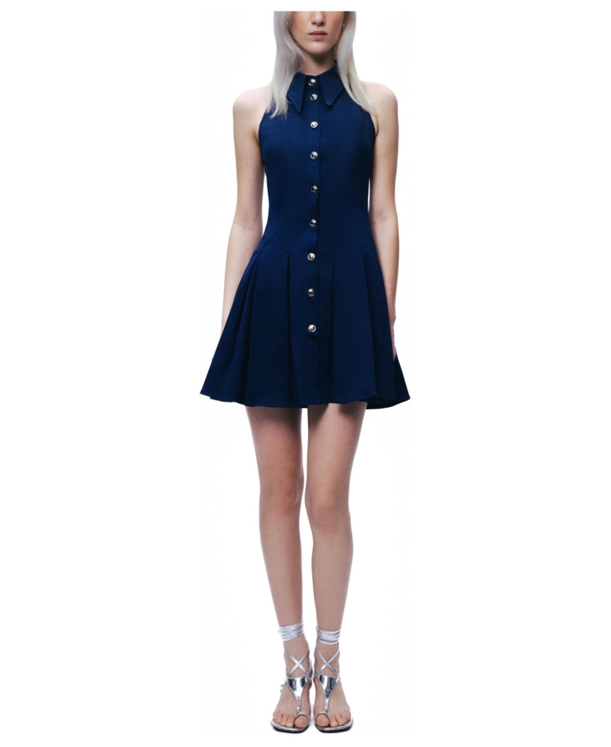 Nocturne Women’s Sleeveless Pleated Mini Dress – Navy
