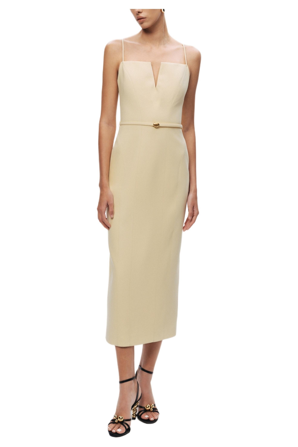 Nocturne Women’s Strappy Belted Midi Dress – Yellow Nocturne Women’s Strappy Belted Midi Dress – Yellow