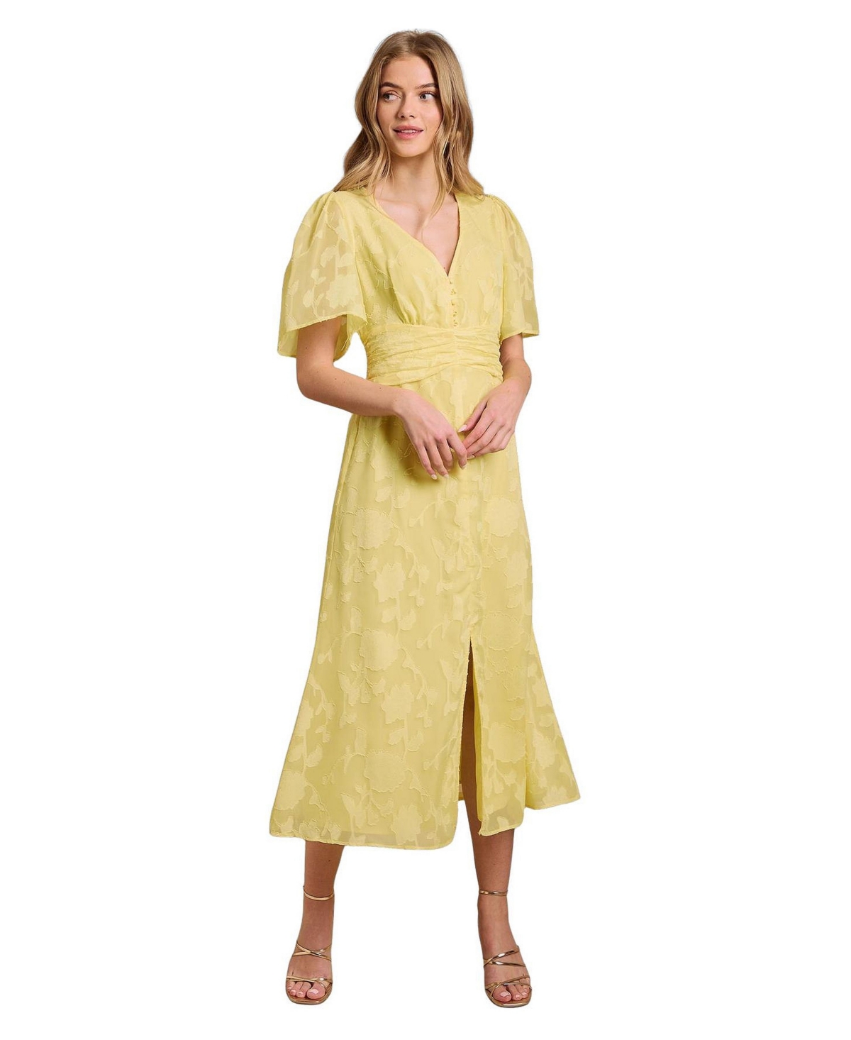 Oasis Women’s Button Jacquard Midi Dress – Butter Oasis Women’s Button Jacquard Midi Dress – Butter