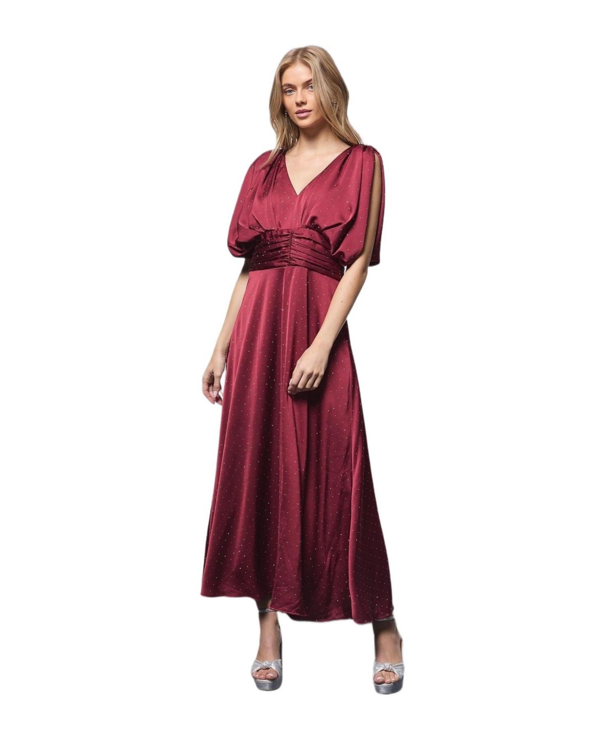Oasis Women’s Hotfix Detail Ruched Bodice Midi Dress – Wine Oasis Women’s Hotfix Detail Ruched Bodice Midi Dress – Wine