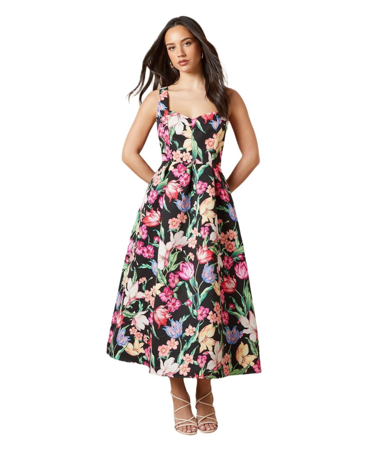 Oasis Women’s Occasion Floral Strappy Twill Midi Dress – Black Oasis Women’s Occasion Floral Strappy Twill Midi Dress – Black