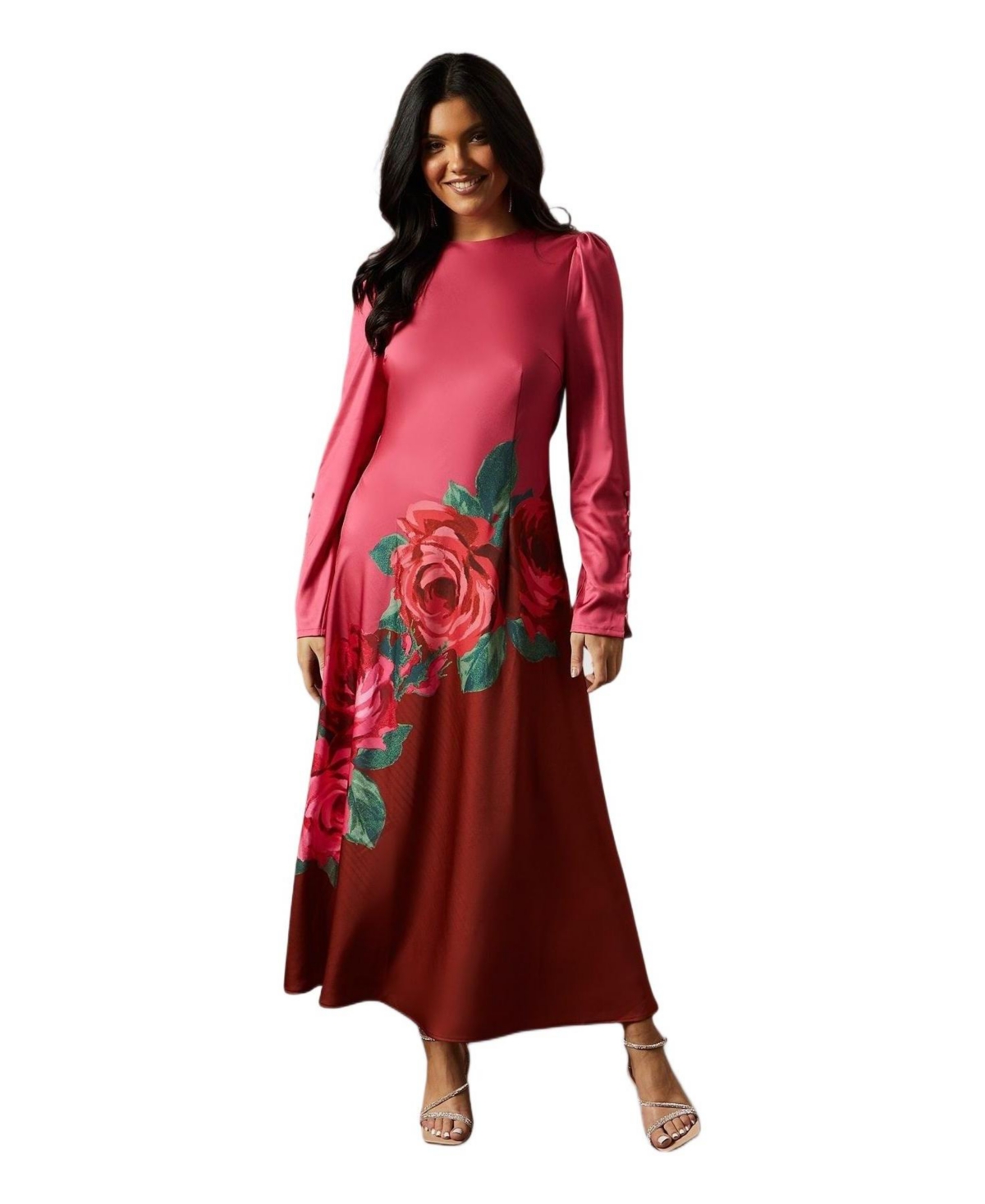 Oasis Women’s Premium Satin Placement Print Maxi Dress – Pink Oasis Women’s Premium Satin Placement Print Maxi Dress – Pink
