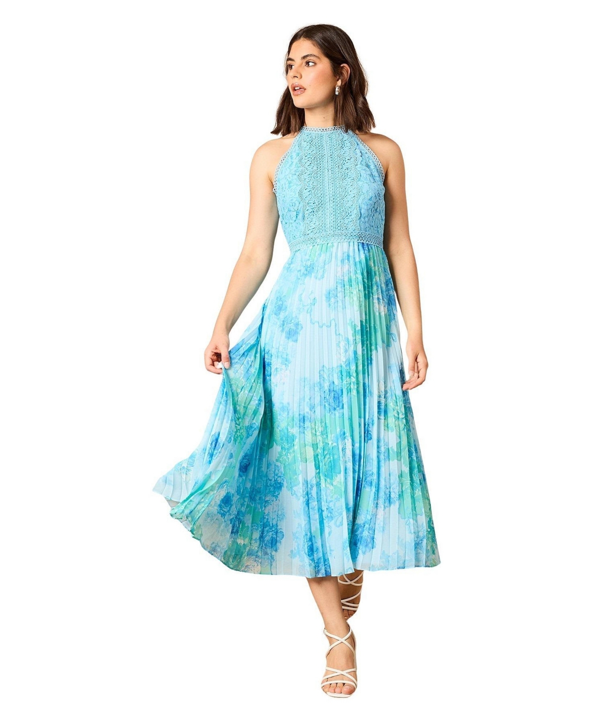 Oasis Women’s Printed Lace Mix Halterneck Midi Dress – Floral Oasis Women’s Printed Lace Mix Halterneck Midi Dress – Floral