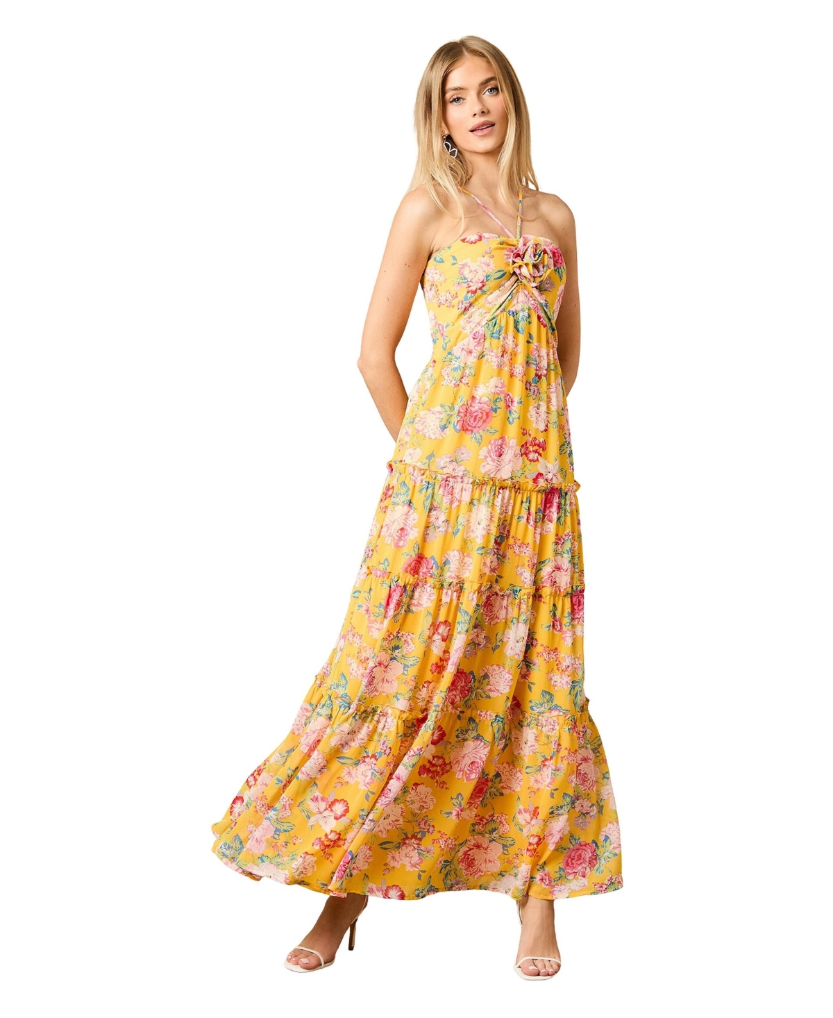 Oasis Women’s Rosette Detail Halterneck Midi Dress – Yellow