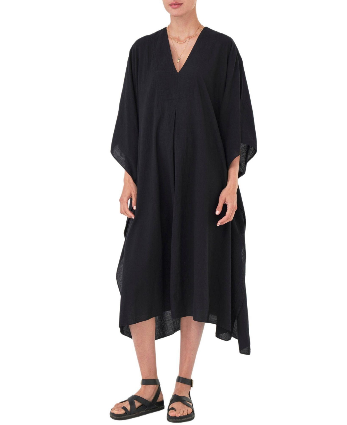 Ocean+Main Women’s Ocean+Main Cotton Midi Caftan – Black Ocean+Main Women’s Ocean+Main Cotton Midi Caftan – Black