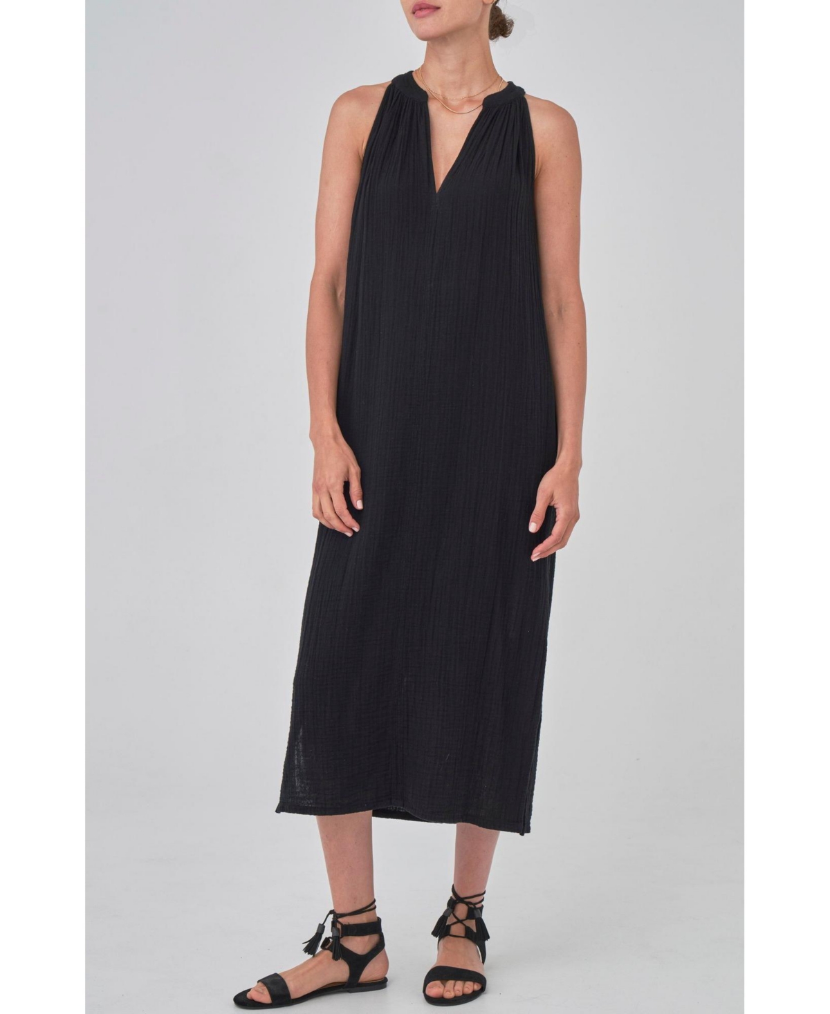 Ocean+Main Women’s Ocean+Main Sleeveless Gauze Midi Dress with Pockets – Black Ocean+Main Women’s Ocean+Main Sleeveless Gauze Midi Dress with Pockets – Black
