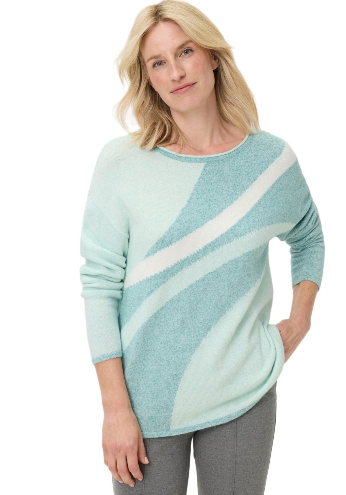 Olsen Women’s Abstract Sweater – Dark mint melange