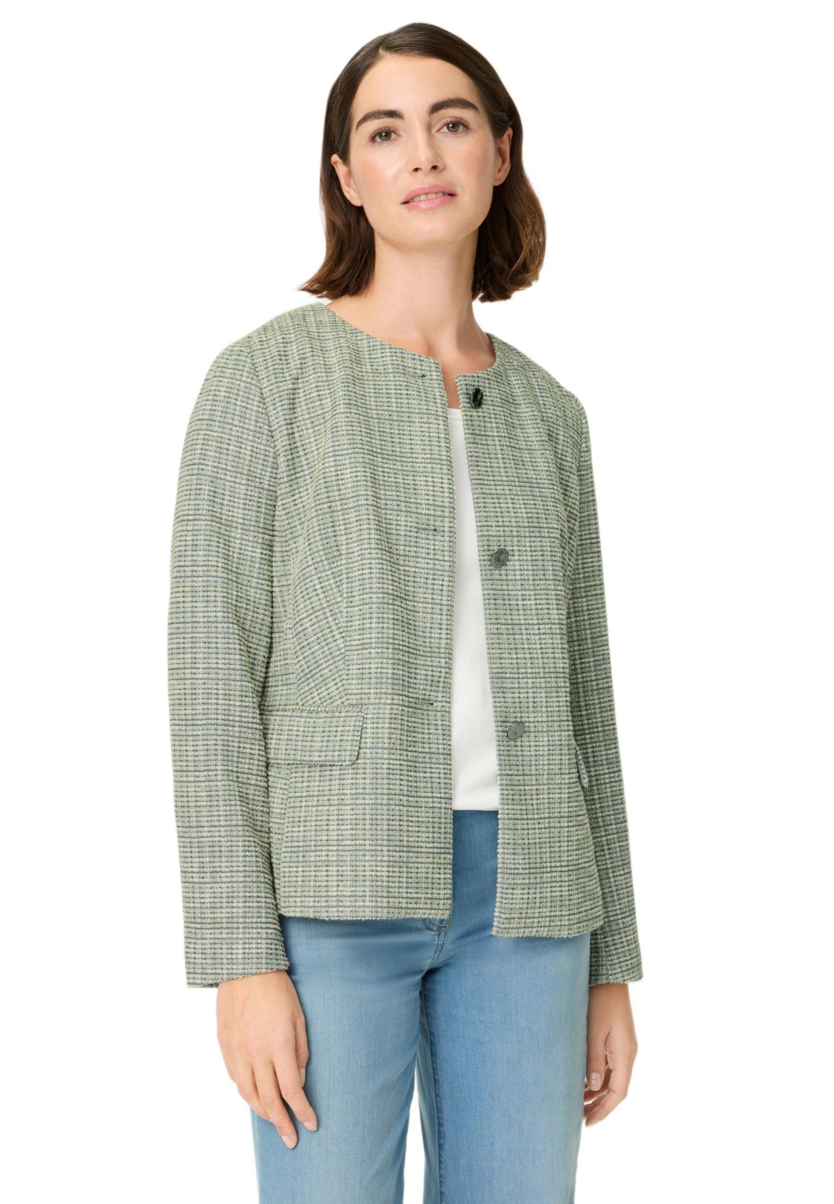 Olsen Women’s Collarless Jacket – Salvia green