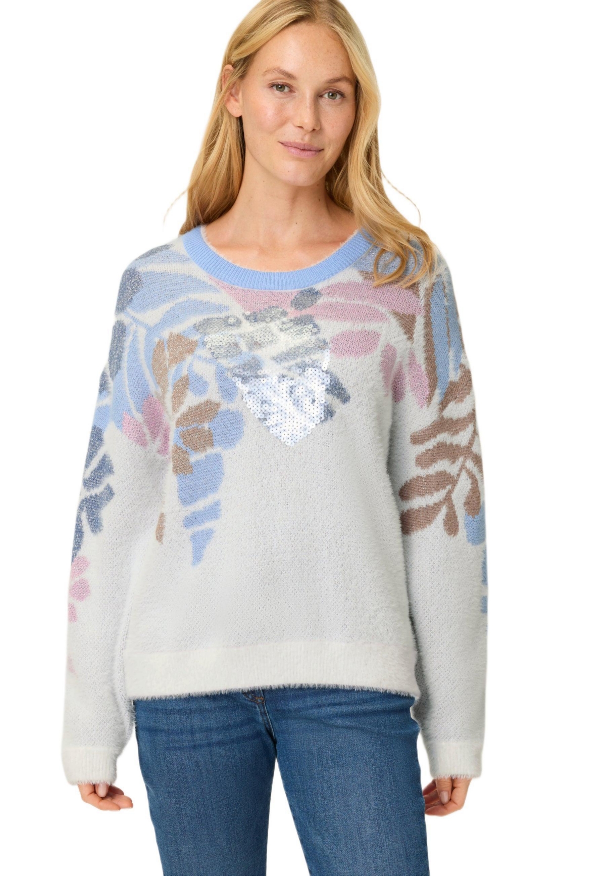 Olsen Women’s Floral Plush Sweater – Off white Olsen Women’s Floral Plush Sweater – Off white