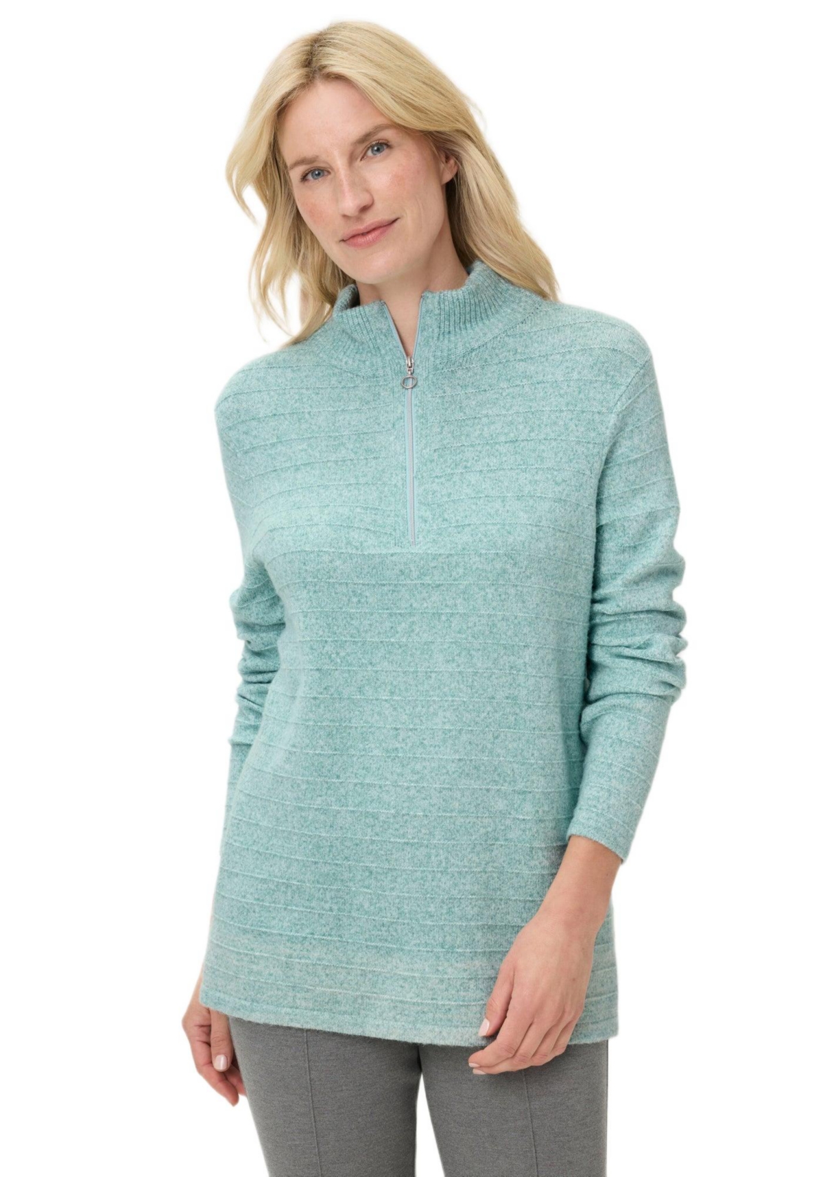 Olsen Women’s Half Zip Mock Sweater – Dark mint melange Olsen Women’s Half Zip Mock Sweater – Dark mint melange