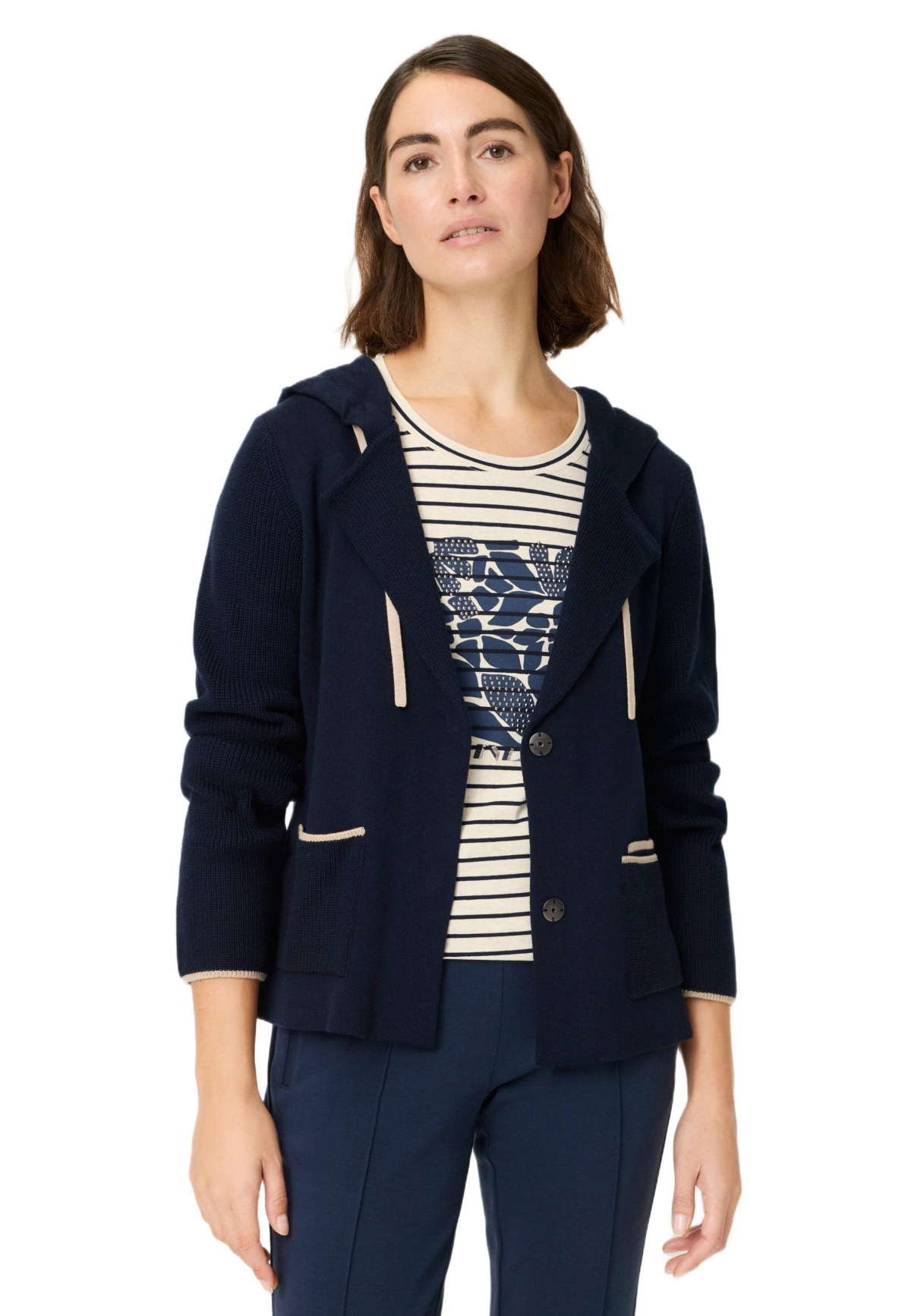 Olsen Women’s Knit Hoodie Cardigan Sweater – Ink blue