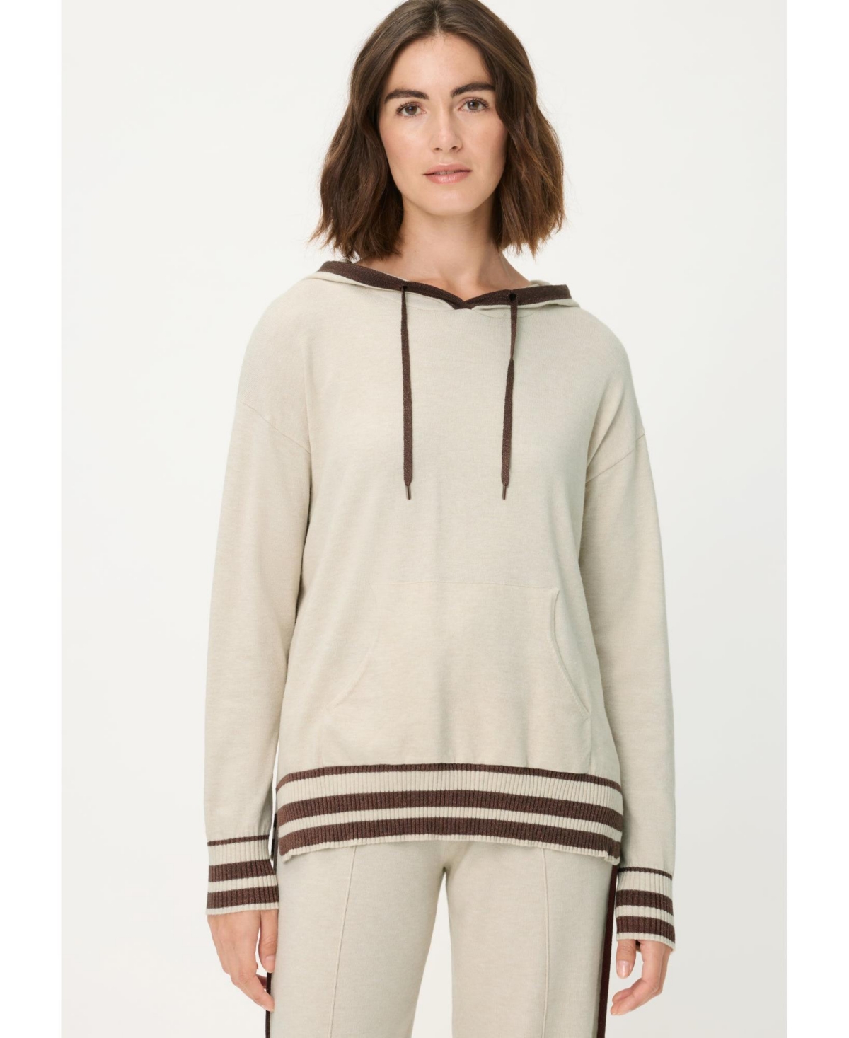 Olsen Women’s Knit Hoodie Pullover with Stripes – Almond beige melange Olsen Women’s Knit Hoodie Pullover with Stripes – Almond beige melange