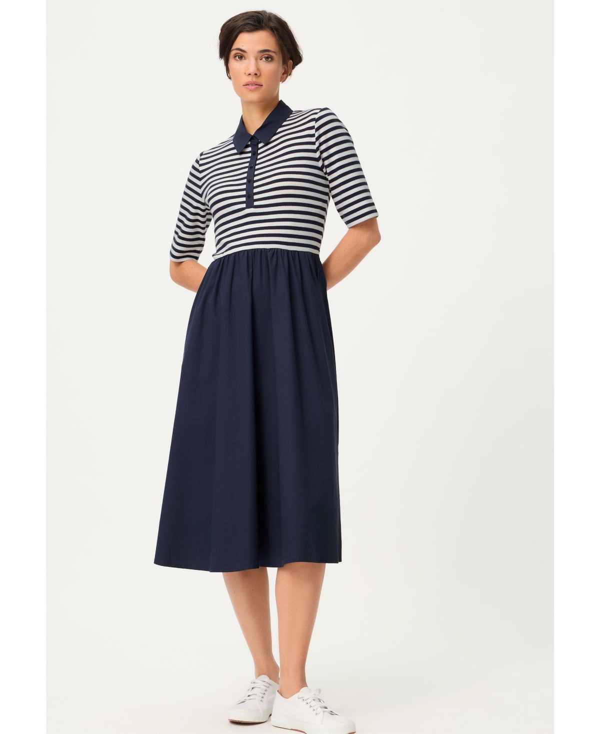 Olsen Women’s Mixed Media Polo Dress – Ink blue