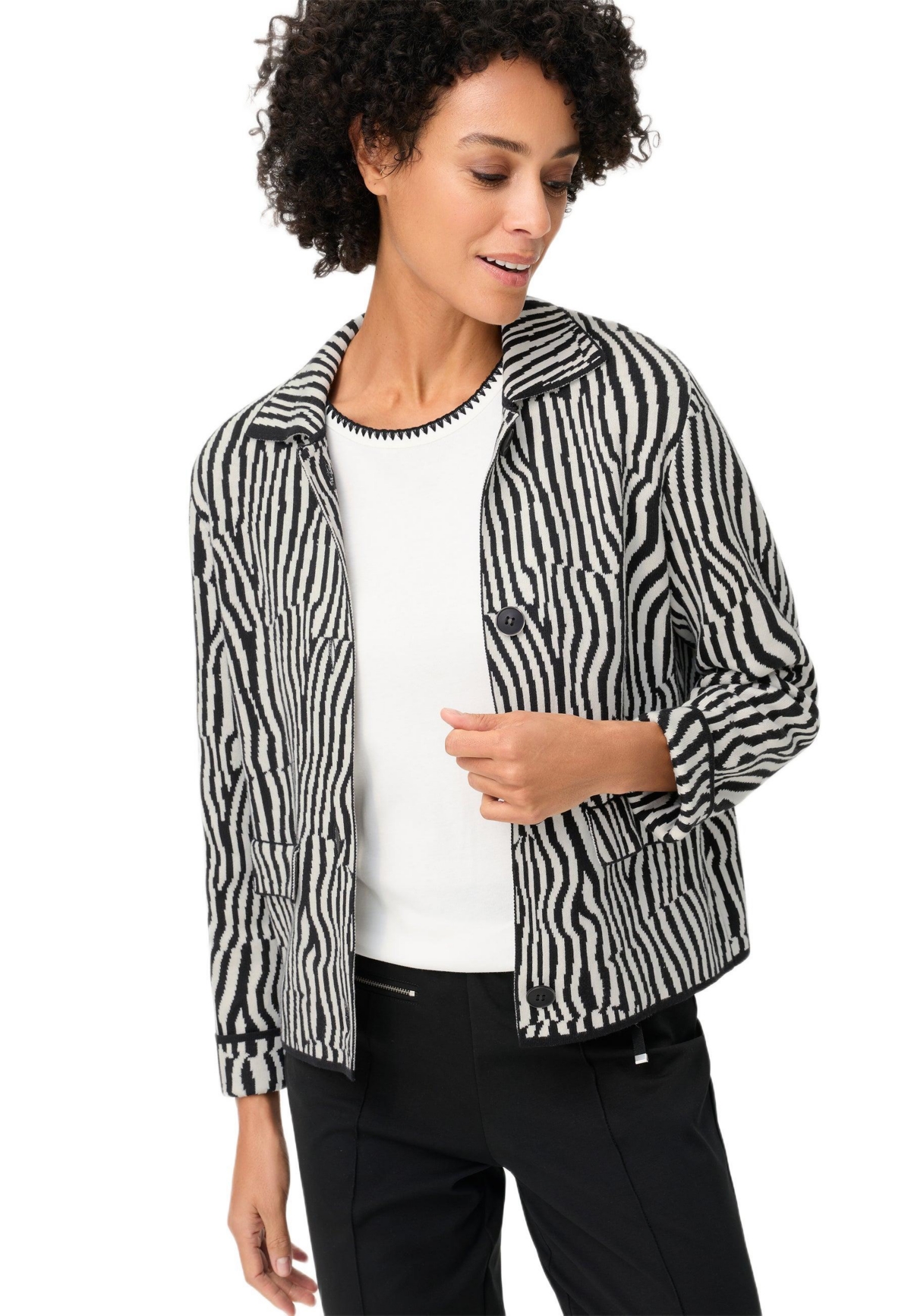 Olsen Women’s Modern Zebra Knit Cardigan – Black
