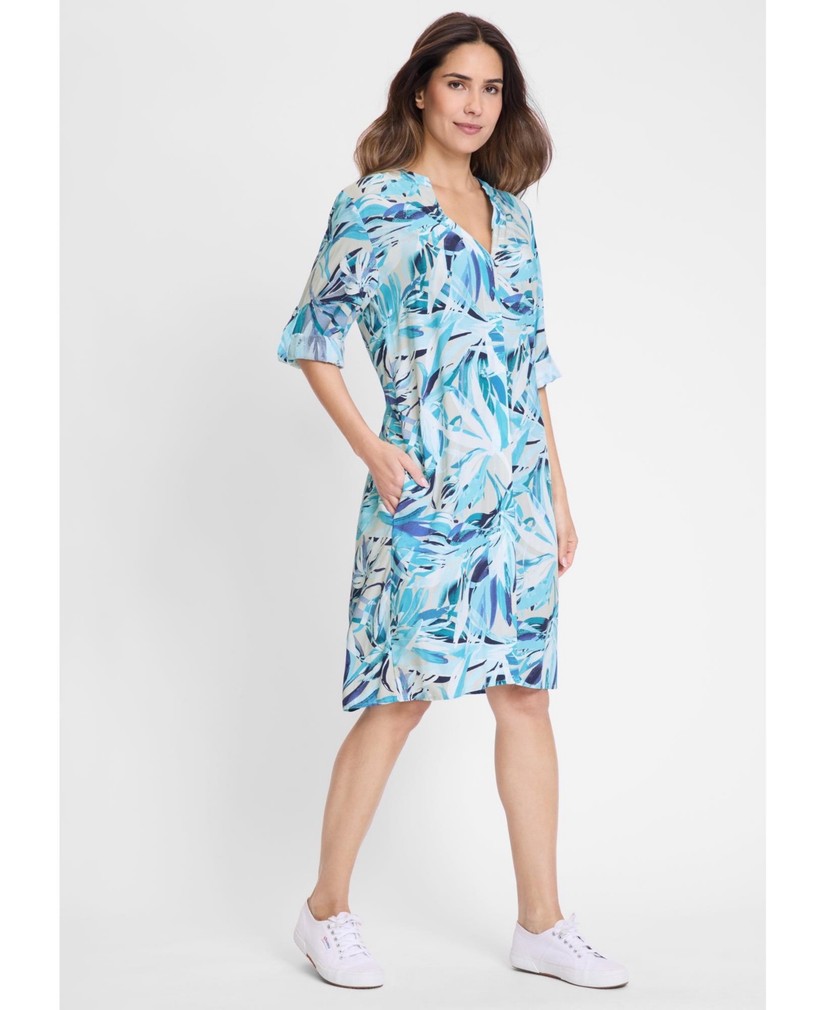 Olsen Women’s Printed Tunic Dress – Aruba blue