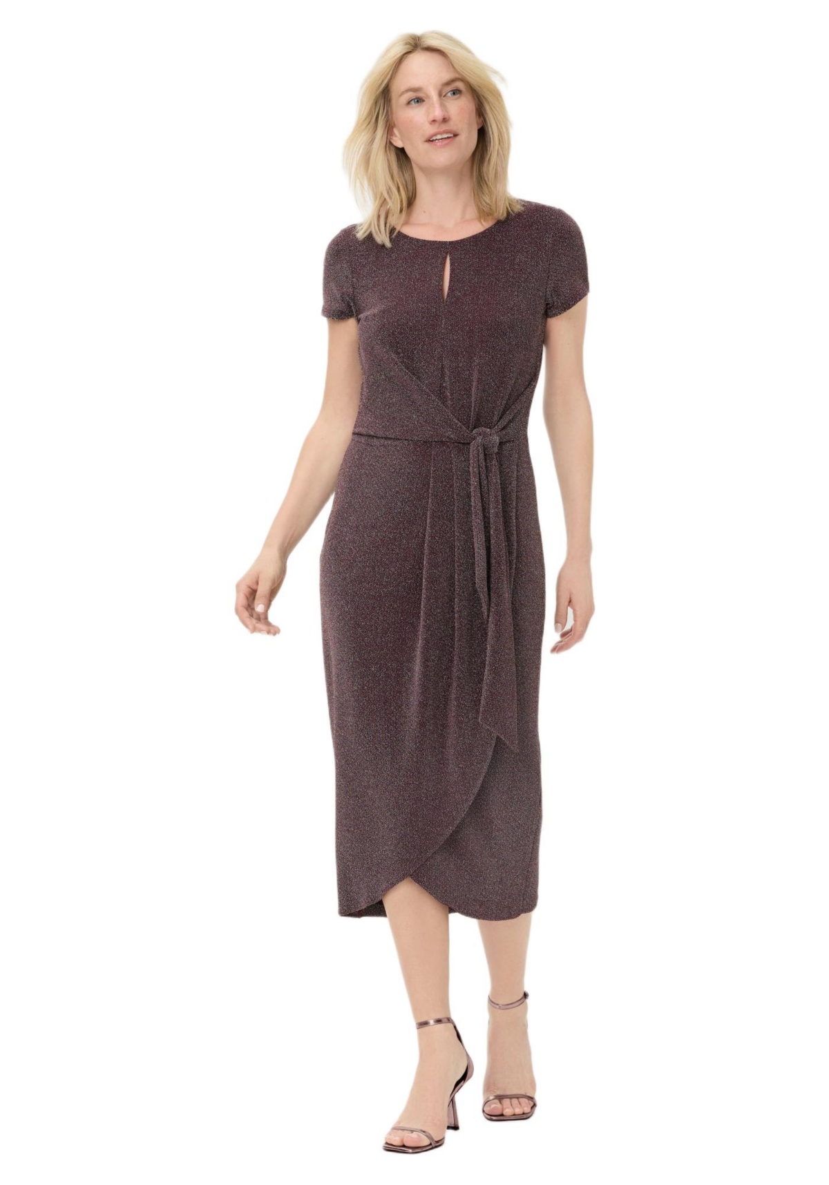 Olsen Women’s Sparkle Faux Wrap Dress – Dark wine