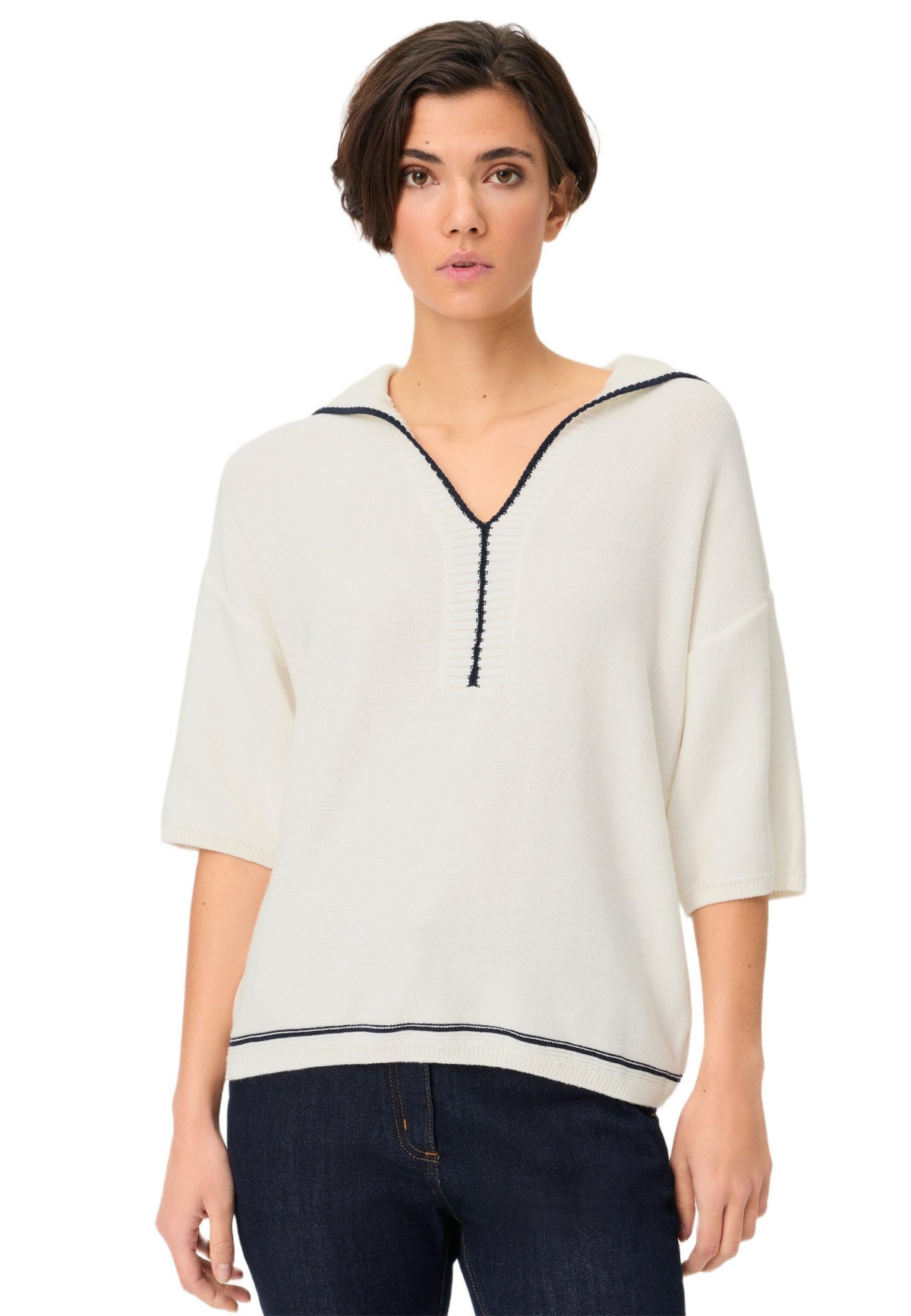 Olsen Women’s Split-Neck Polo Sweater – Off white Olsen Women’s Split-Neck Polo Sweater – Off white