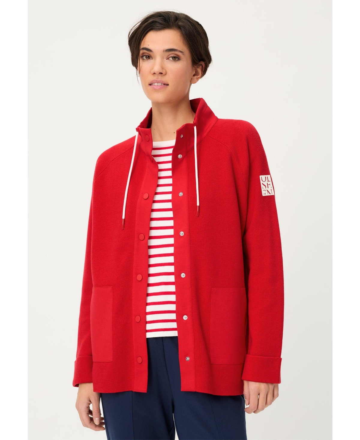 Olsen Women’s Sporty Mock Knit Cardigan – French red Olsen Women’s Sporty Mock Knit Cardigan – French red