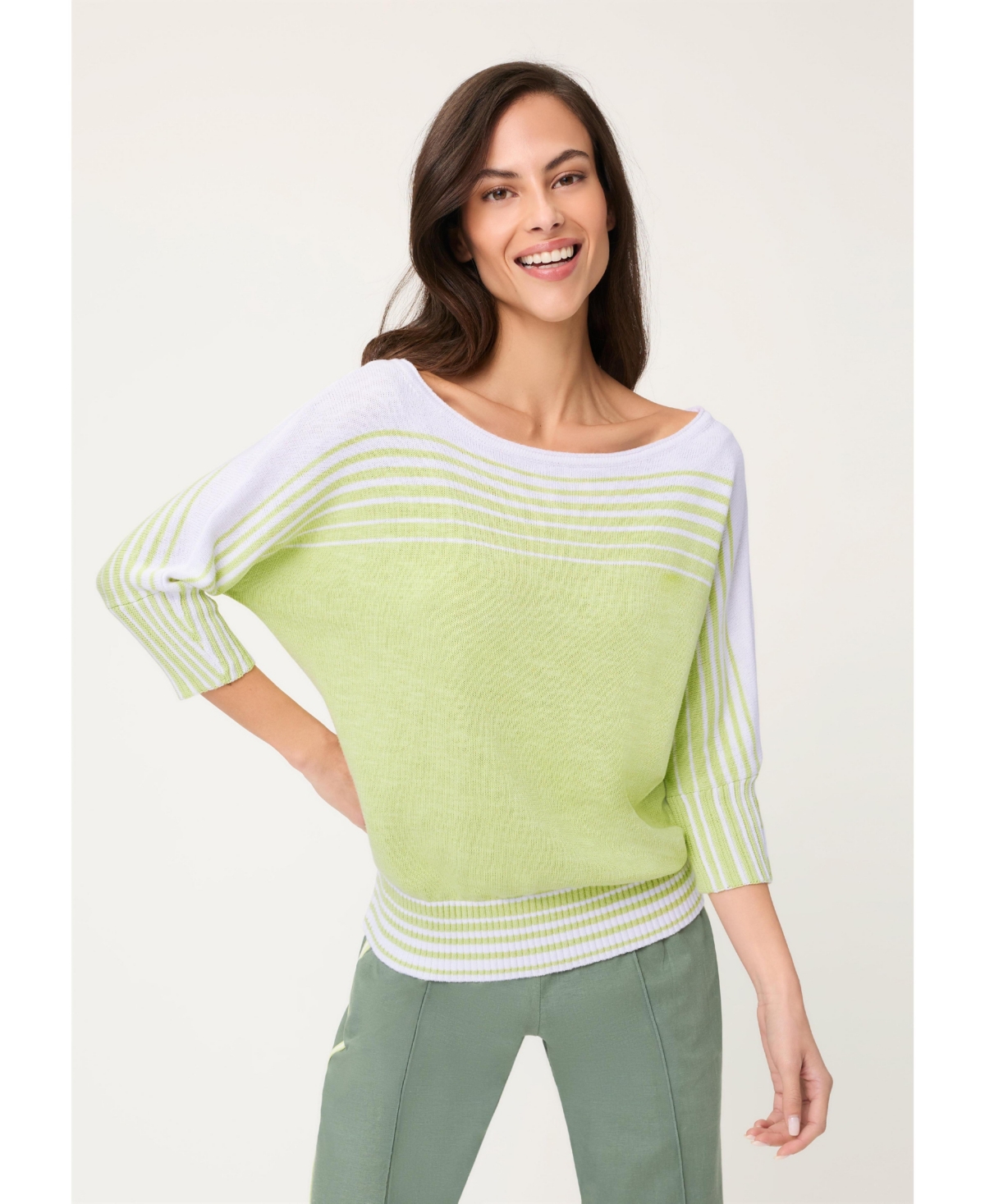 Olsen Women’s Stripe Sweater – Lime yellow Olsen Women’s Stripe Sweater – Lime yellow