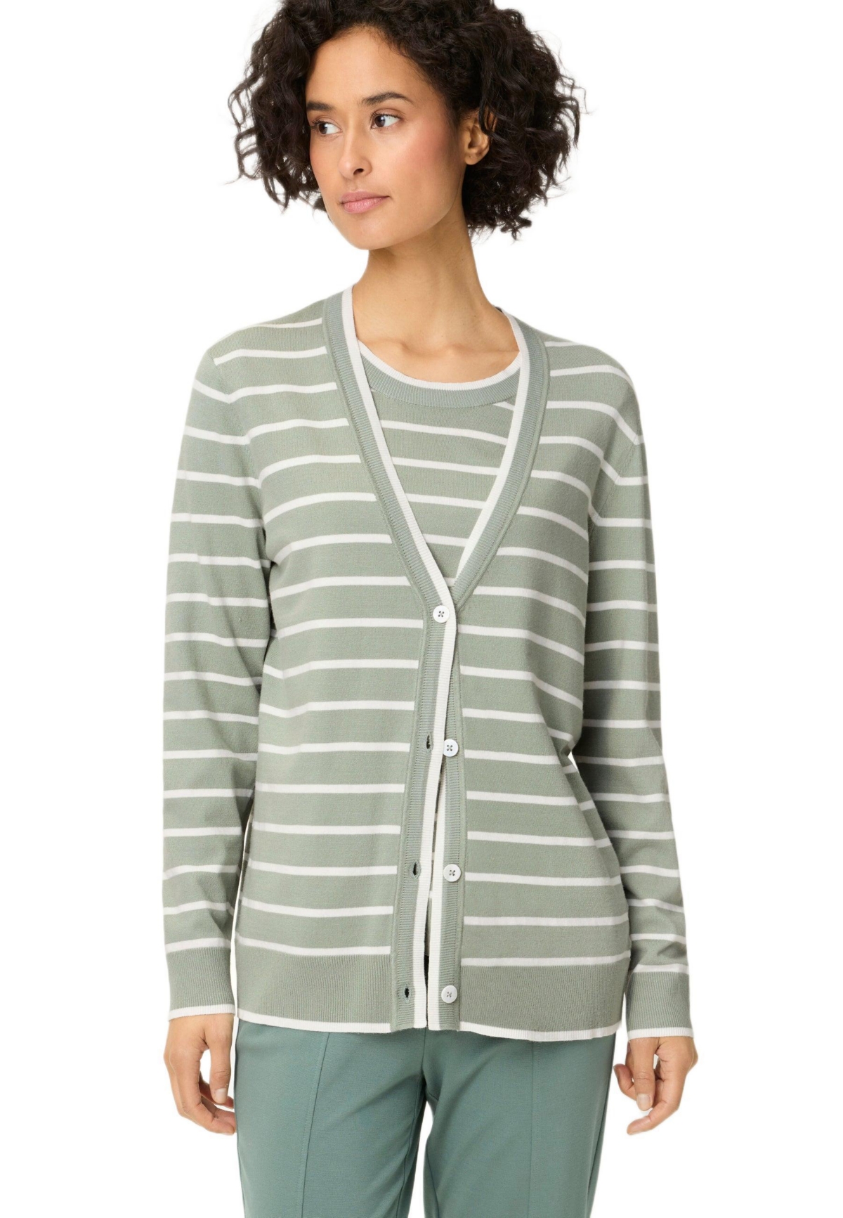 Olsen Women’s Striped Cardigan – Salvia green