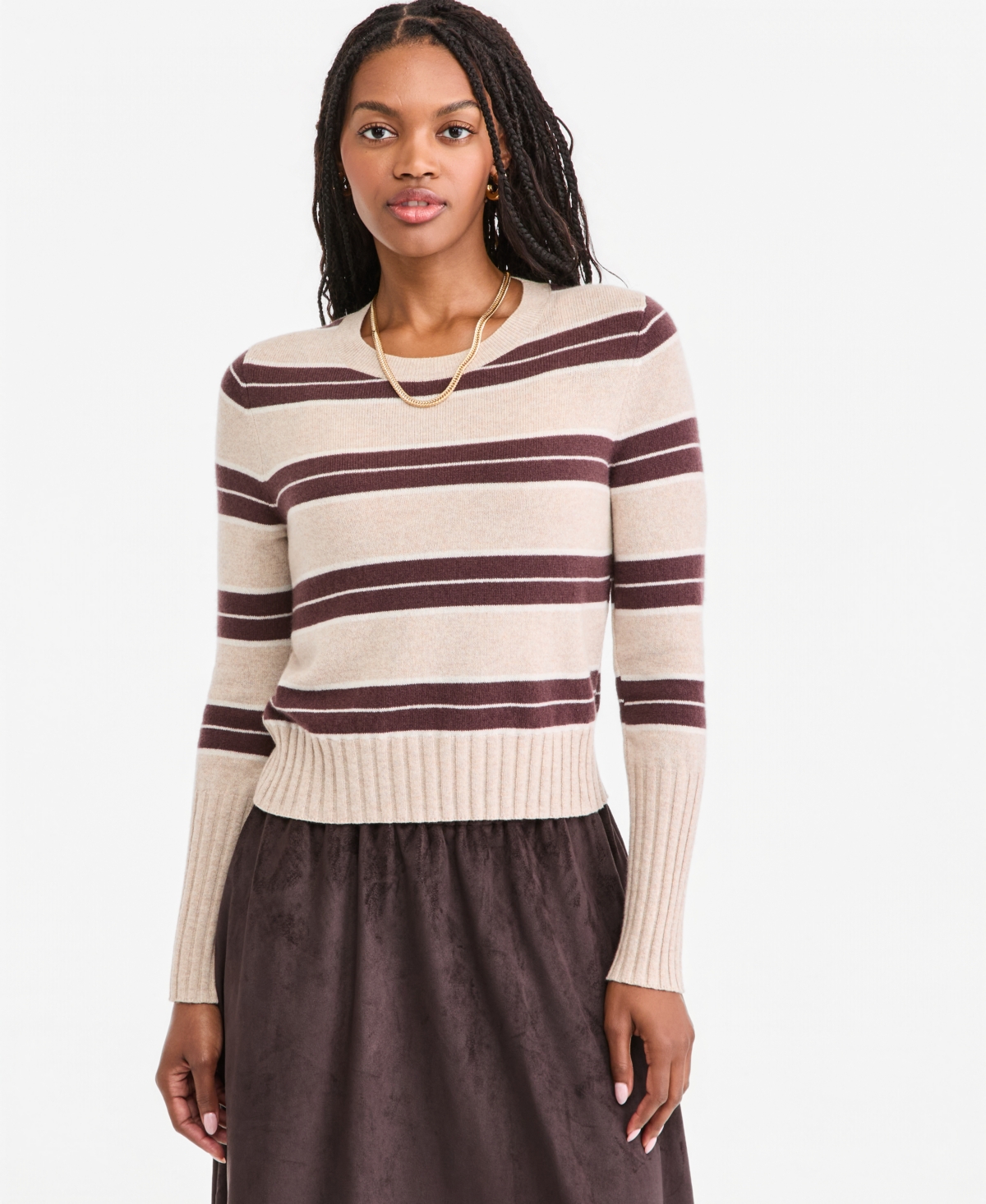 On 34th Women’s Cashmere Crewneck Shrunken Pullover Sweater, Macy’s Exclusive – Soft Stripe Oatmeal On 34th Women’s Cashmere Crewneck Shrunken Pullover Sweater, Macy’s Exclusive – Soft Stripe Oatmeal