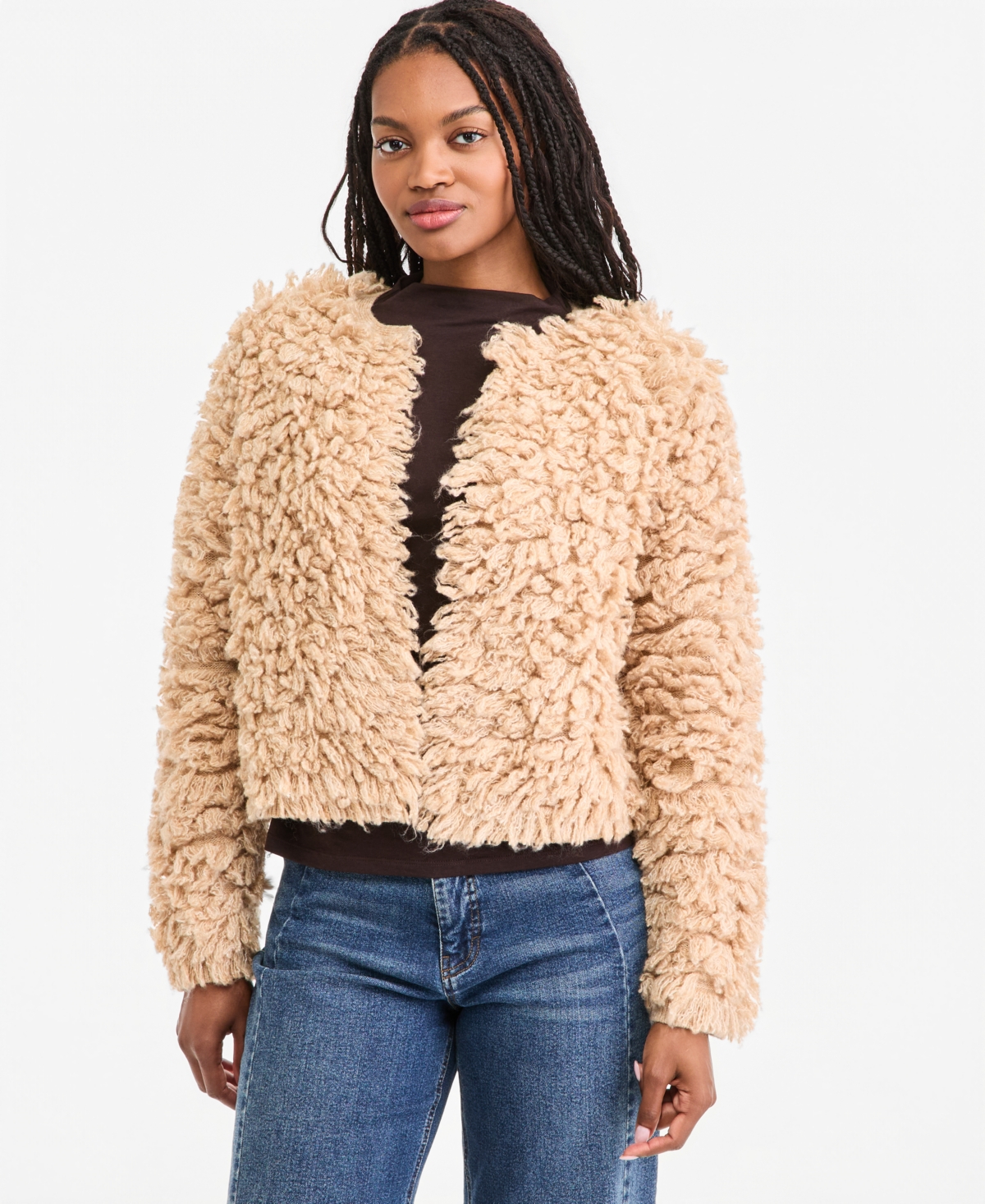 On 34th Women’s Loopy Textured Cropped Cardigan, Macy’s Exclusive – Warm Camel Heather