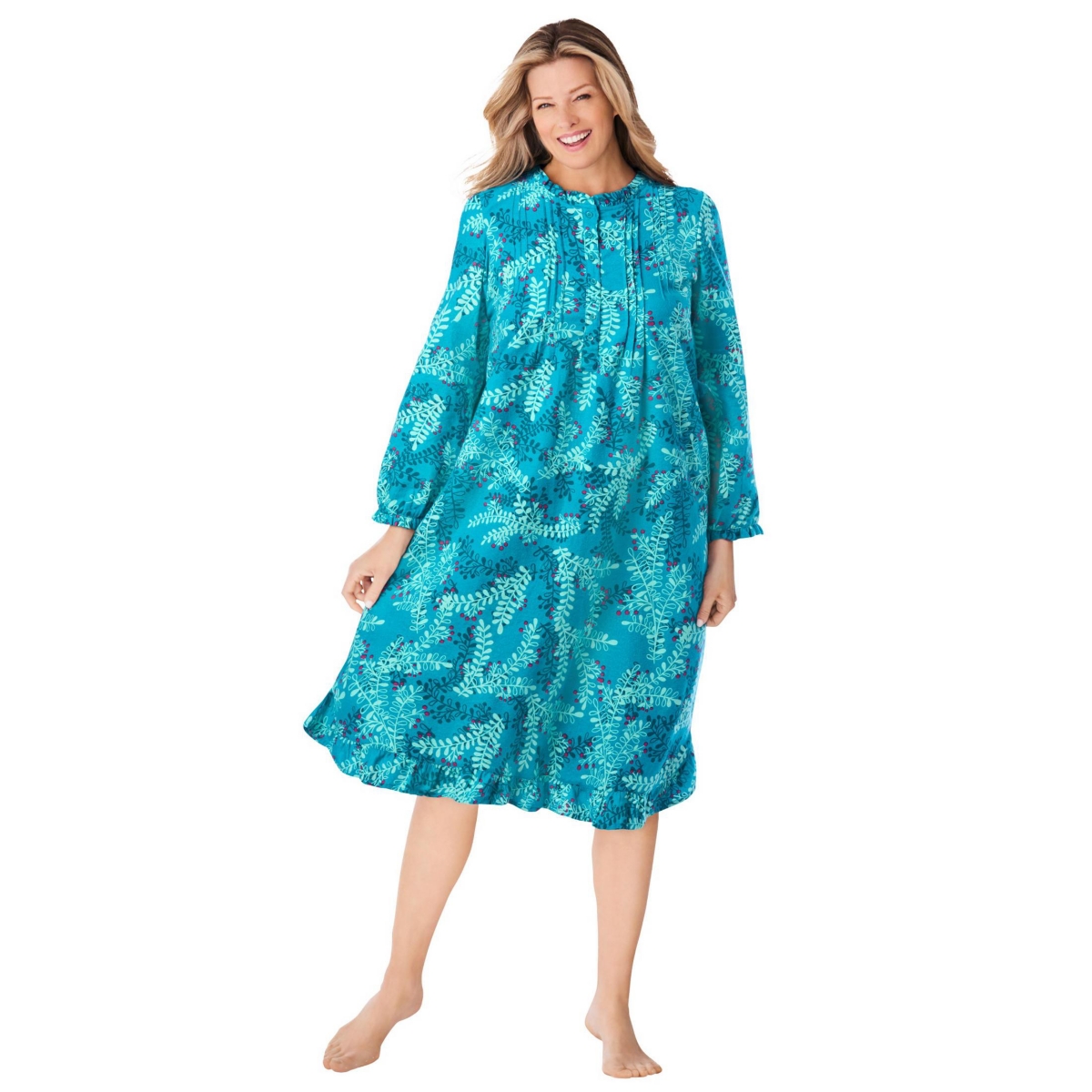 Only Neccessities Women’s Cotton Flannel Print Short Gown – Dark turq holiday holly Only Neccessities Women’s Cotton Flannel Print Short Gown – Dark turq holiday holly