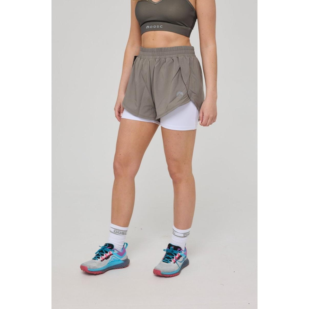 Oosc Women’s Elite 2 in 1 Running Shorts – Khaki – Khaki
