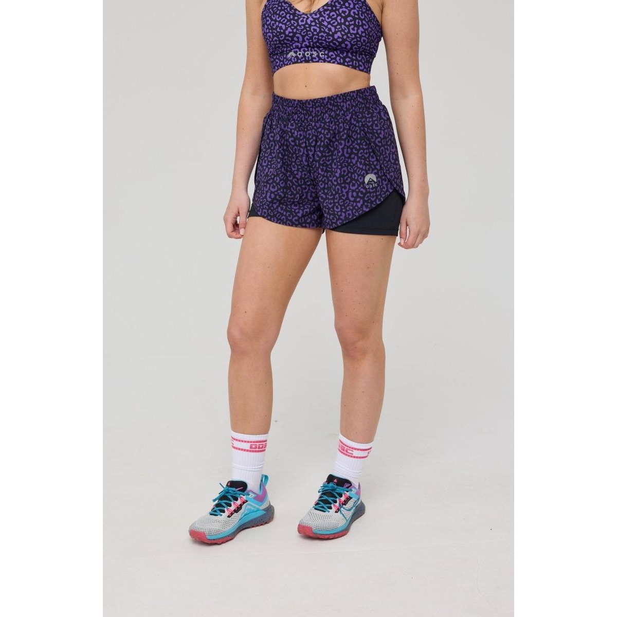 Oosc Women’s Elite 2 in 1 Running Shorts – Purple Leopard – Purple leopard