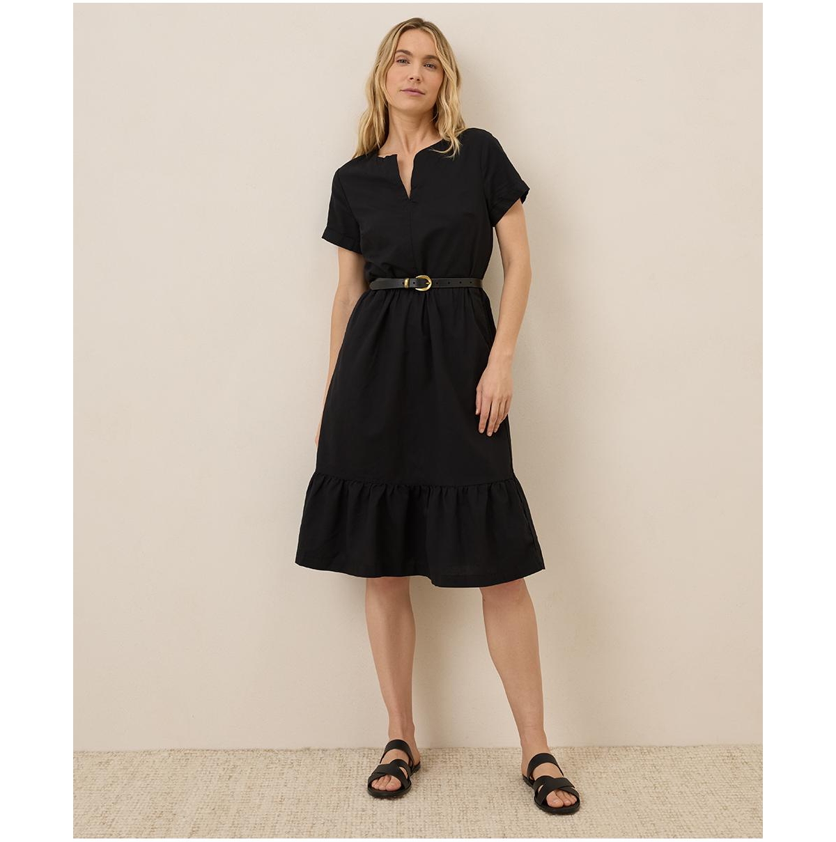 Pact Women’s Organic Cotton Canopy Linen Blend Notch Neck Dress – Black