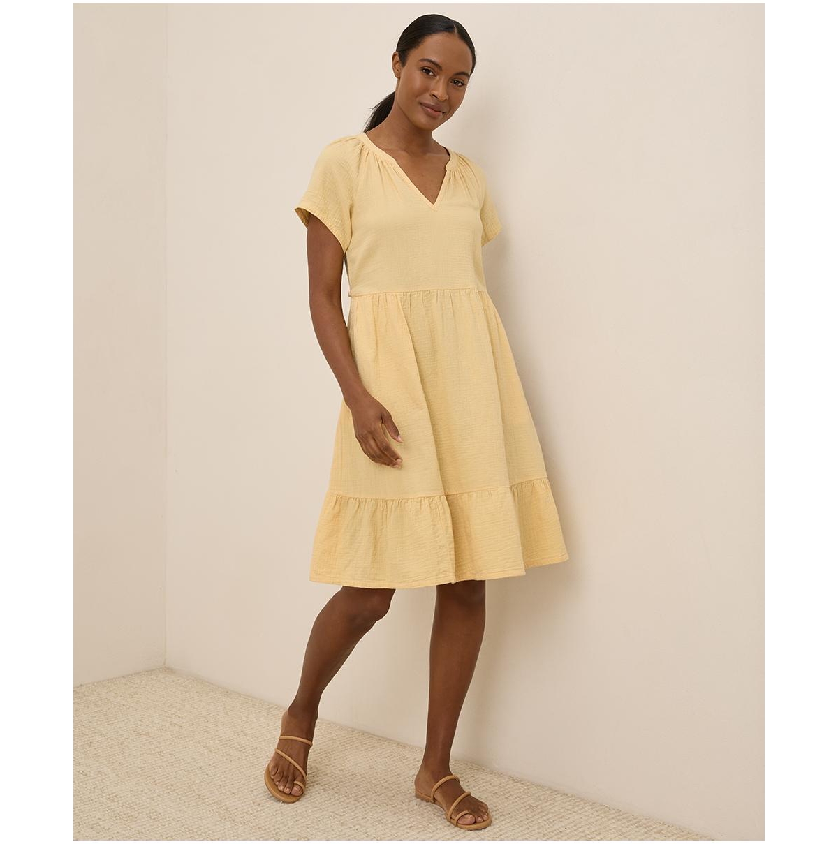 Pact Women’s Organic Cotton Coastal Double Gauze Breezy Dress – Sungold Pact Women’s Organic Cotton Coastal Double Gauze Breezy Dress – Sungold