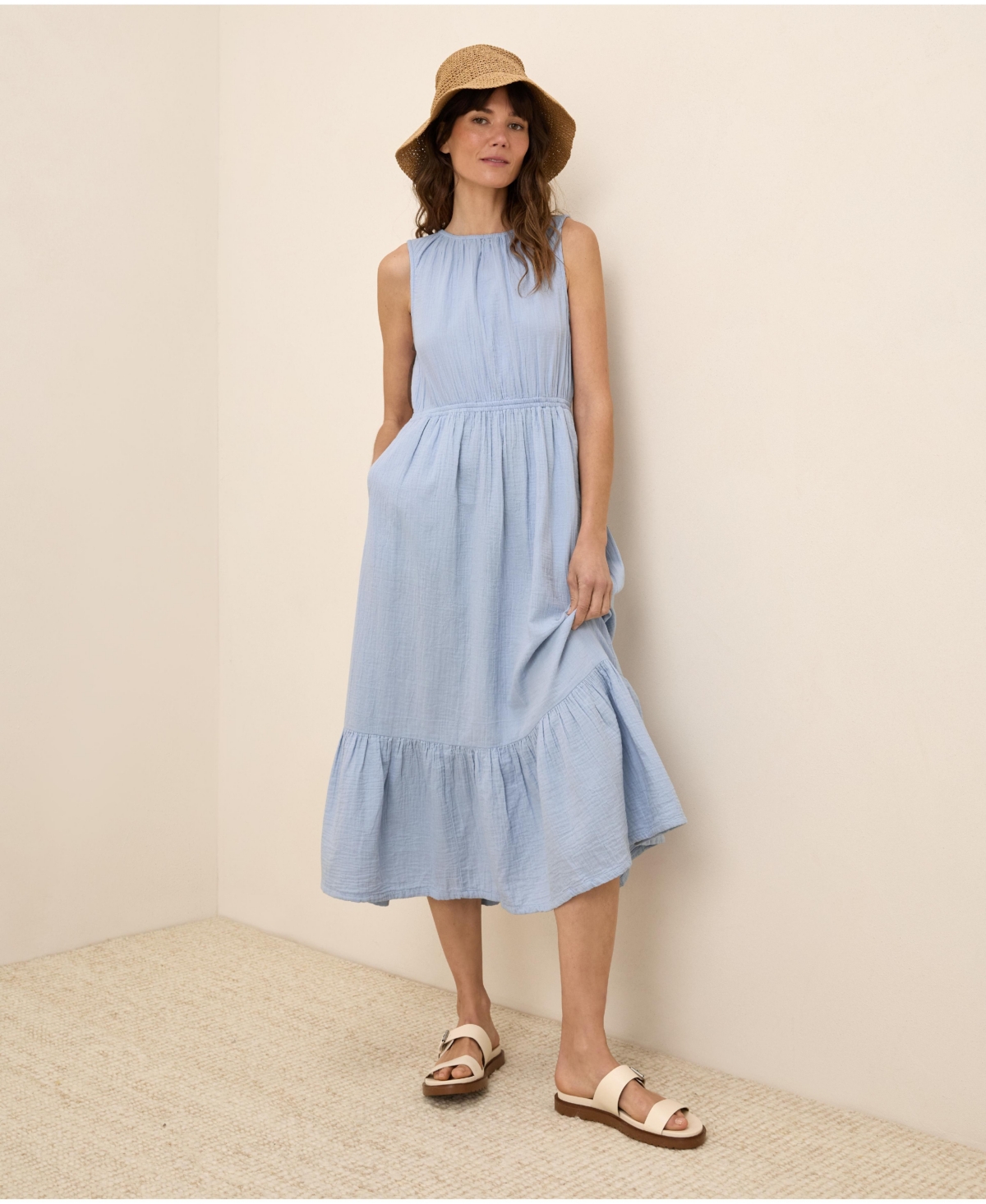 Pact Women’s Organic Cotton Coastal Double Gauze Tiered Midi Dress – Cornflower blue Pact Women’s Organic Cotton Coastal Double Gauze Tiered Midi Dress – Cornflower blue