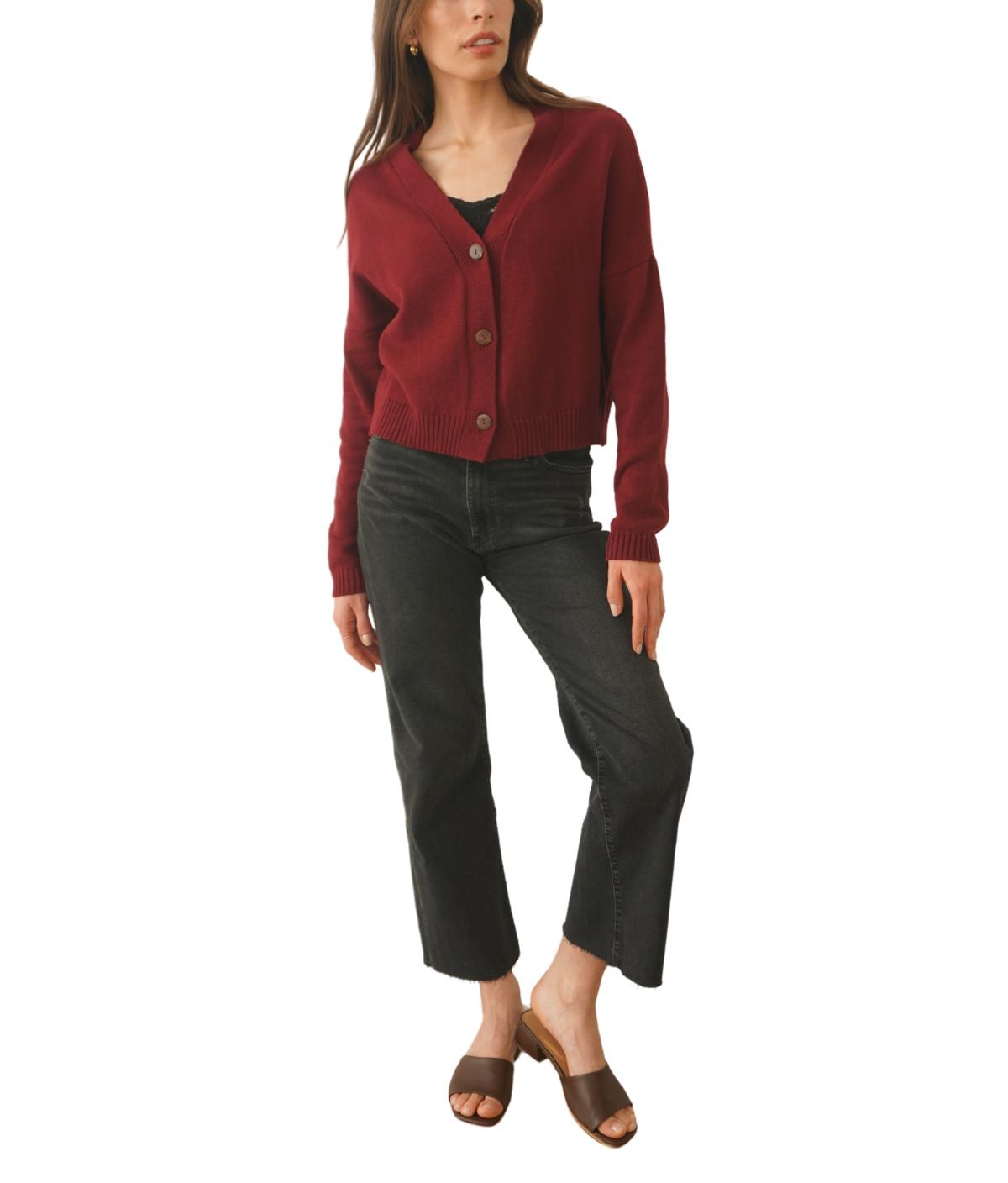Paneros Clothing Women’s Cotton Diana Crop Cardigan in Burgundy – Burgundy