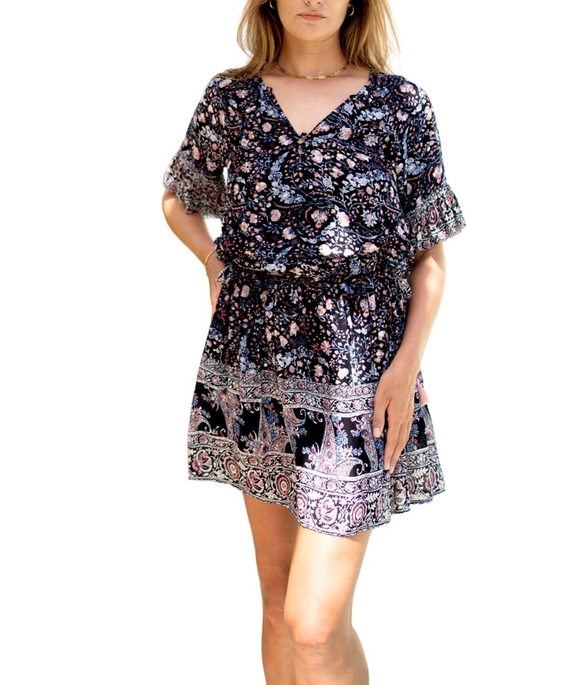 Paneros Clothing Women’s Flora Mini Dress in Black Floral Print – Night bloom