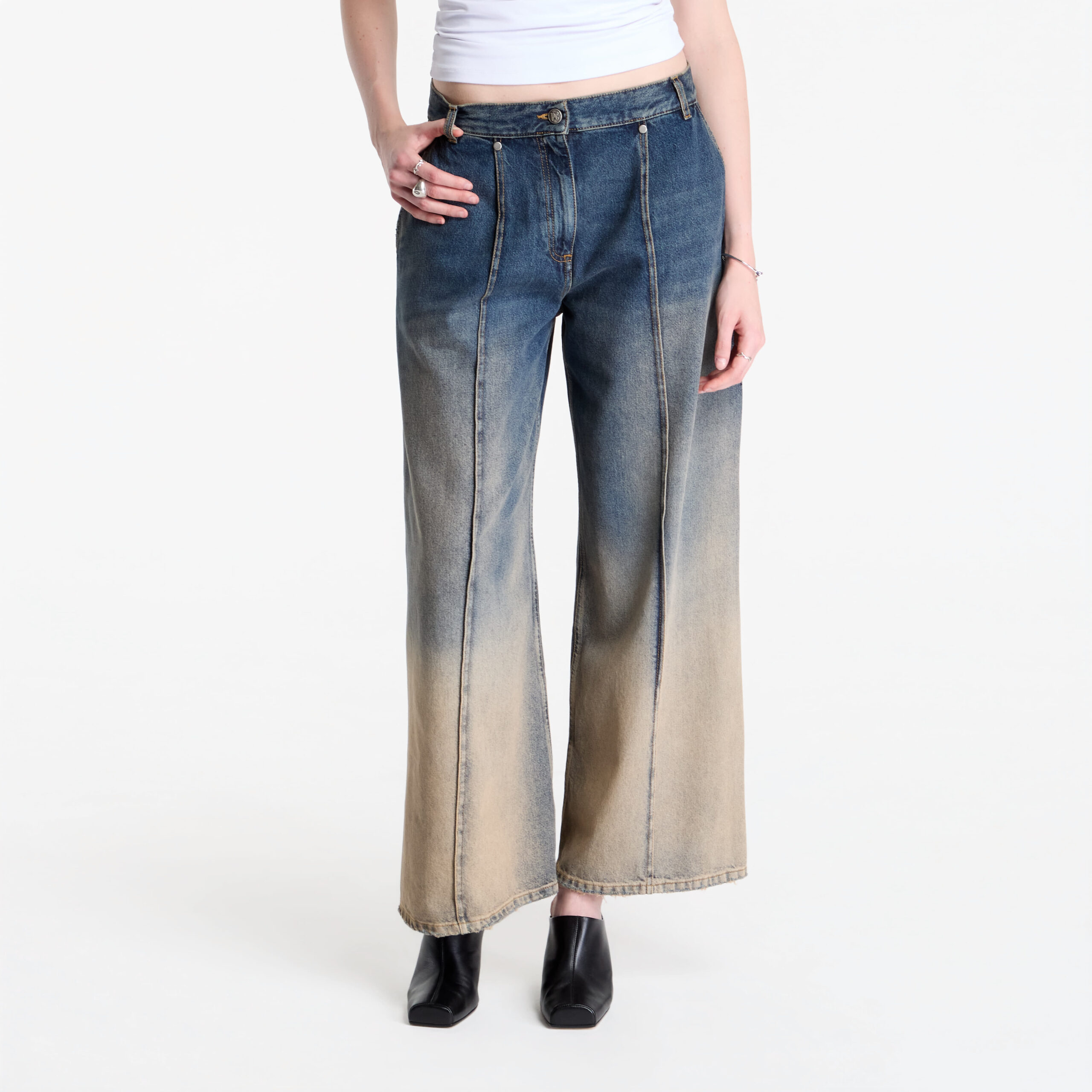 Pants Palm Angels Pleats Denim Pants Navy Blue/ Sand 27 Pants Palm Angels Pleats Denim Pants Navy Blue/ Sand 27