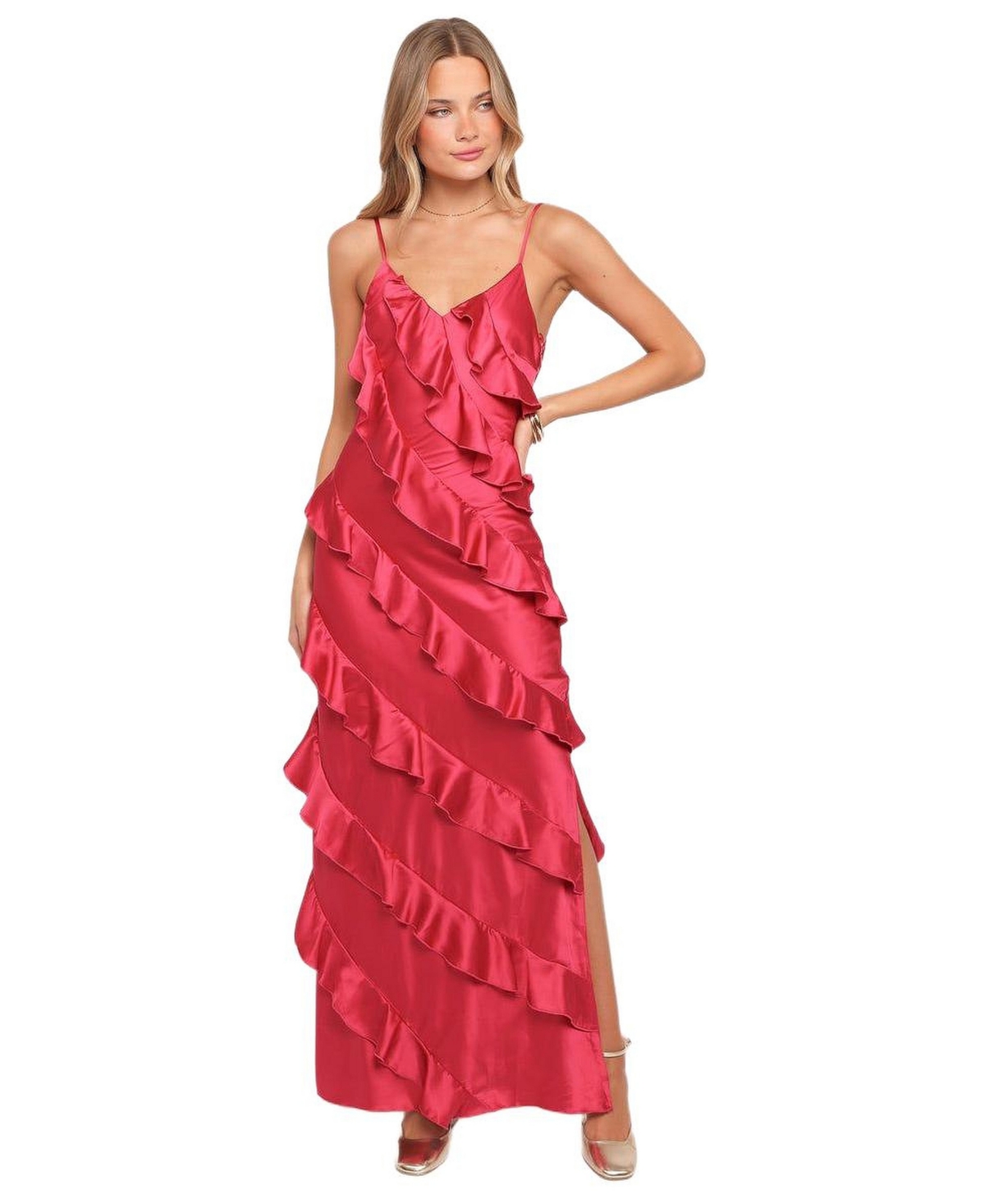 Petal and Pup Women’s Ciao Ruffles Maxi Satin Dress – Fuchsia Petal and Pup Women’s Ciao Ruffles Maxi Satin Dress – Fuchsia