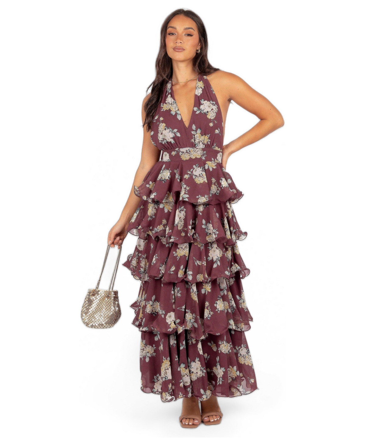 Petal and Pup Women’s Kendall Maxi Halterneck Dress – Dark wine