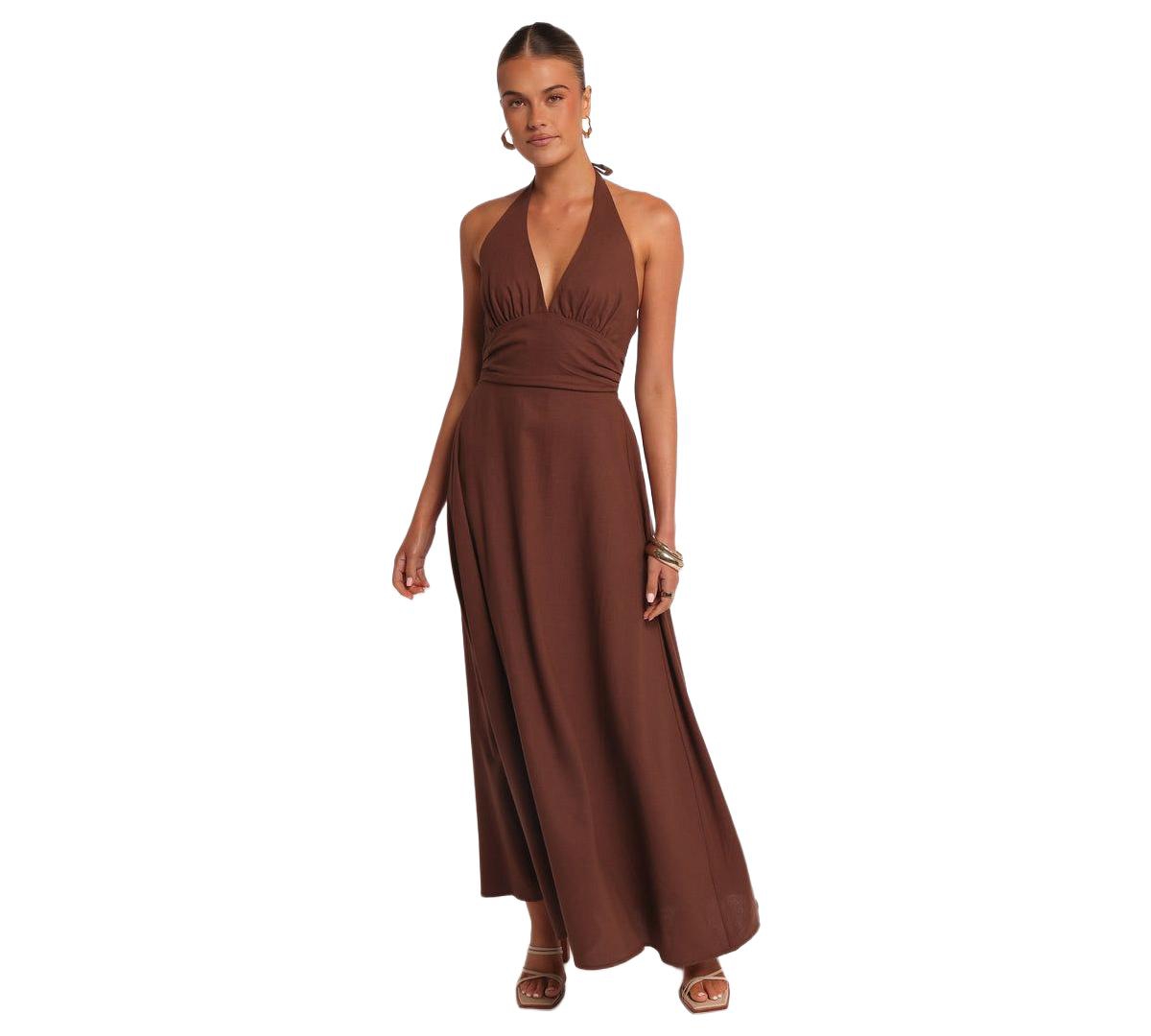 Petal and Pup Women’s Marie Halterneck Maxi Dress – Brown