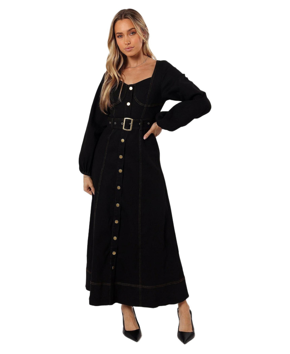 Petal and Pup Women’s Mateo Long Sleeve Denim Dress – Black