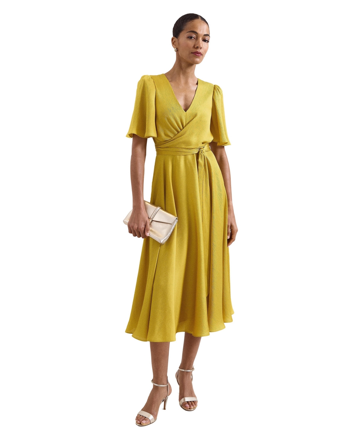 Phase Eight Women’s Abbie Draped Tie Waist Wrap Dress – Yellow