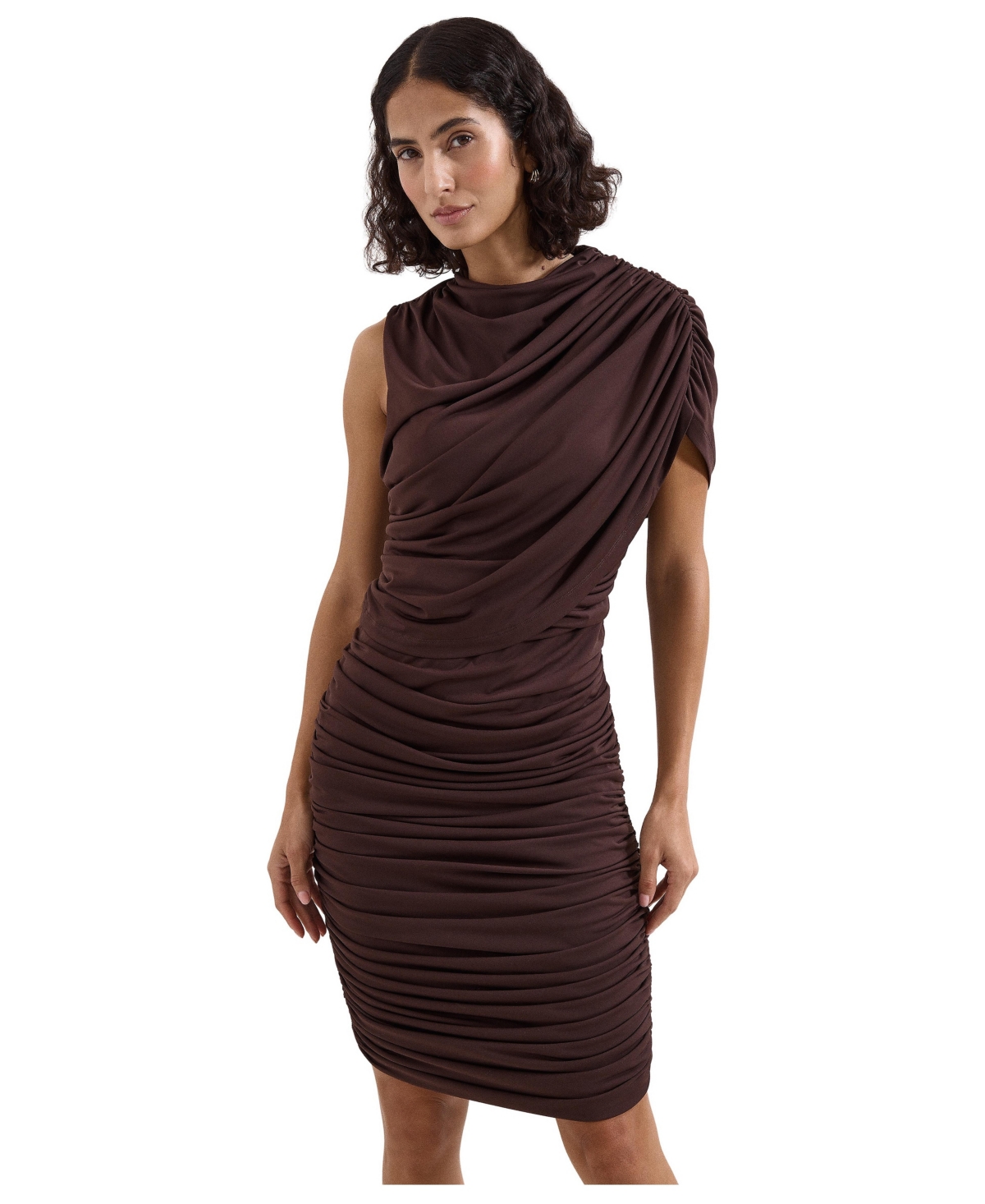 Phase Eight Women’s Aimee Ruched Asymmetric Body-Con Dress – Brown
