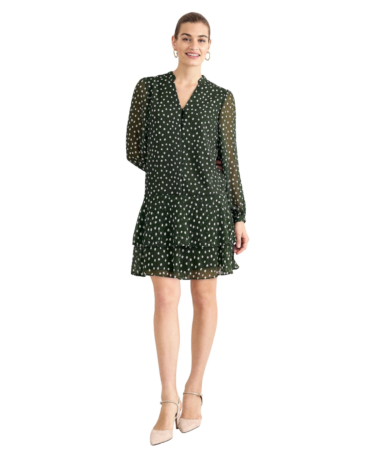 Phase Eight Women’s Alma Tiered Ruffle Long-Sleeve Dress – Green