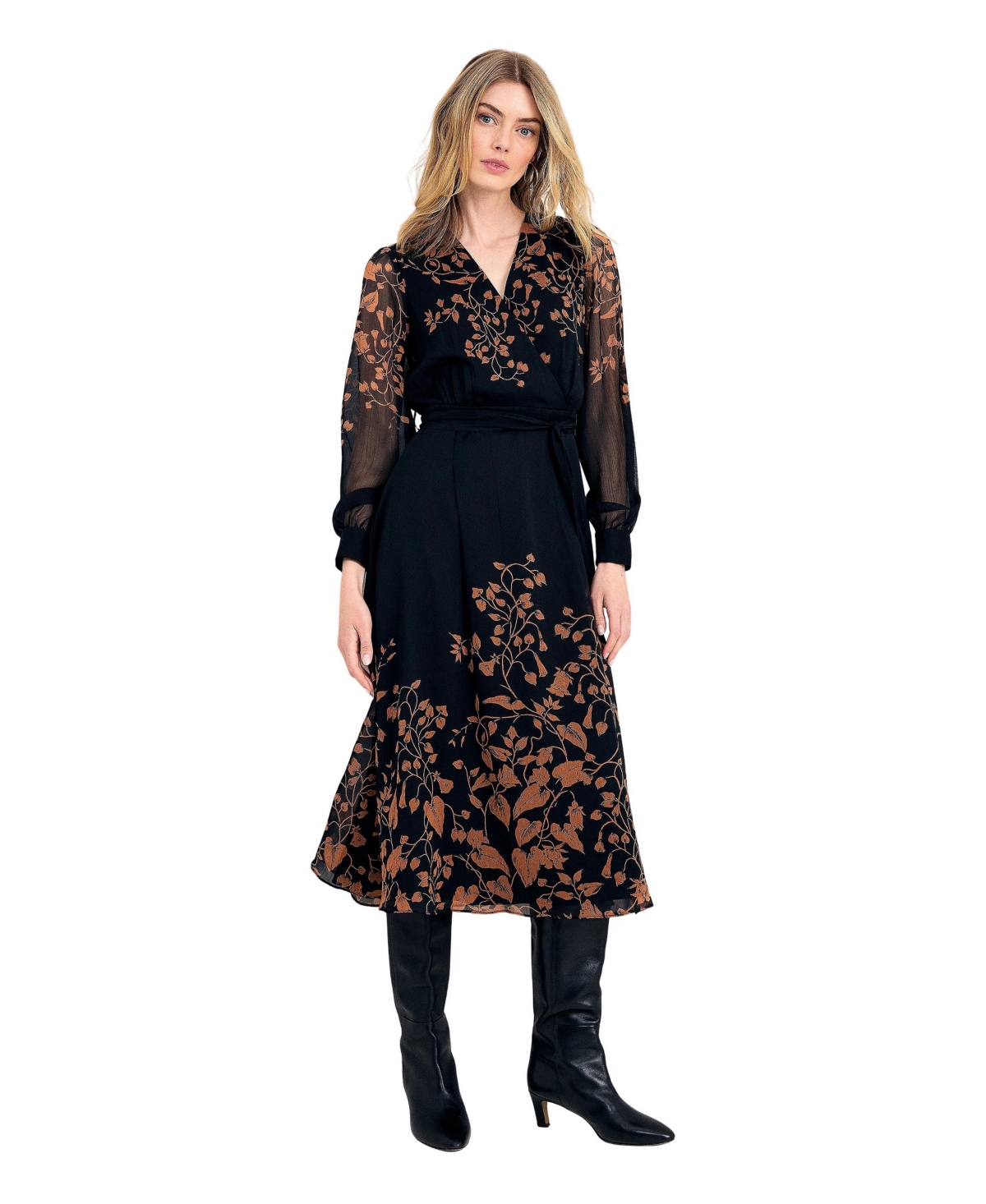 Phase Eight Women’s Arema Long-Sleeve Floral Wrap Dress – Black multi