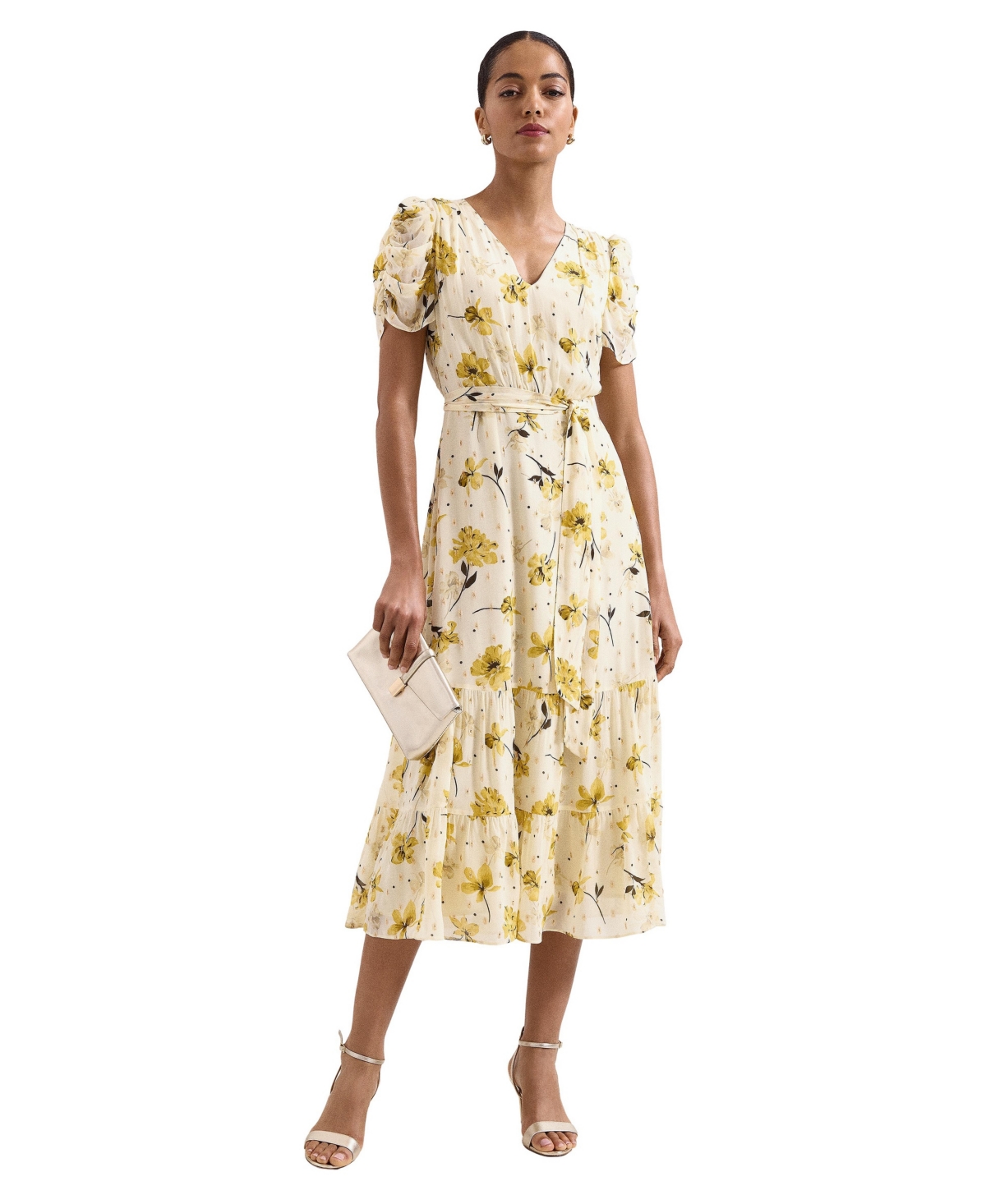 Phase Eight Women’s Azalea Midi V-Neck Tie-Waist Dress – Pale yellow Phase Eight Women’s Azalea Midi V-Neck Tie-Waist Dress – Pale yellow