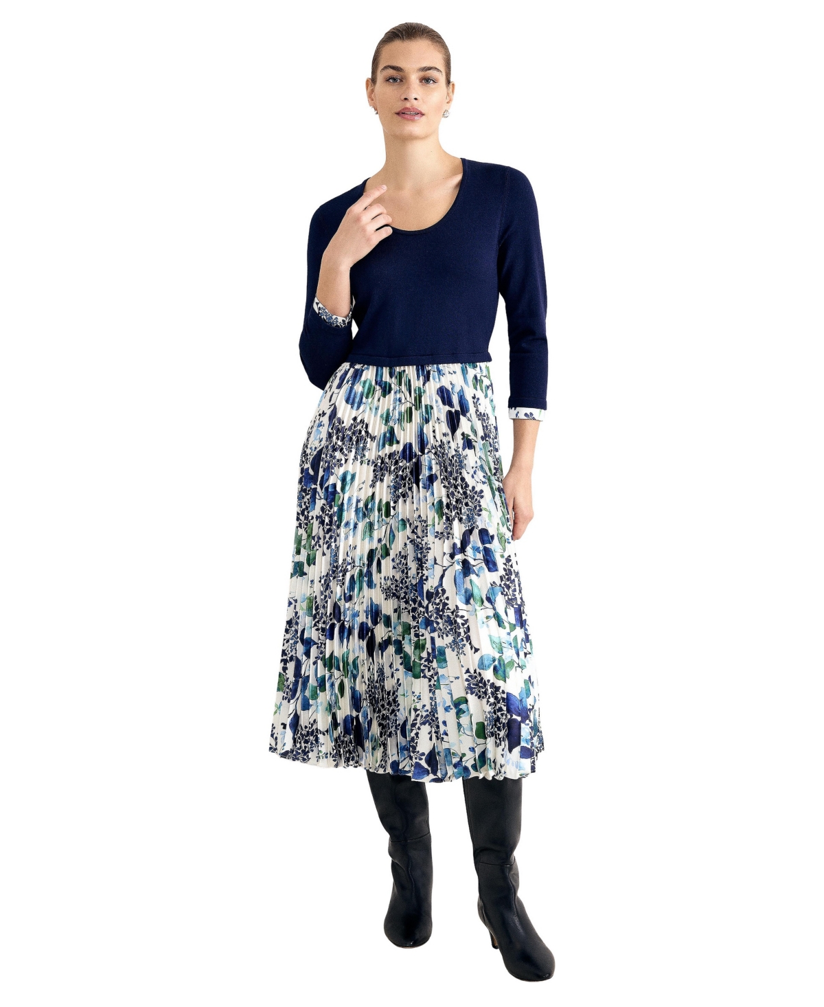 Phase Eight Women’s Beatrice Floral Pleated Midi Dress – Navy