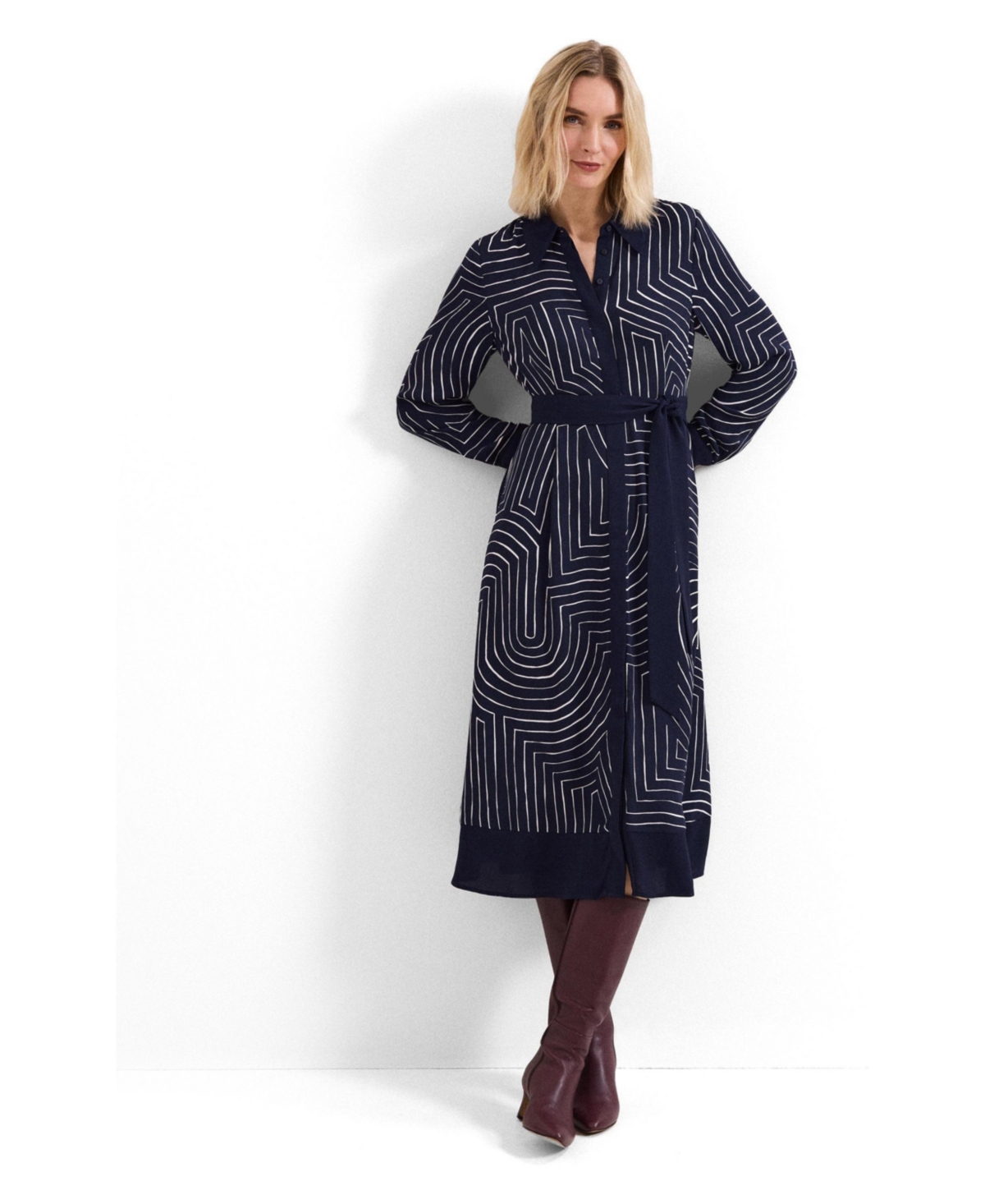 Phase Eight Women’s Charlotte Long-Sleeve Belted Midi Dress – Navy/ivory Phase Eight Women’s Charlotte Long-Sleeve Belted Midi Dress – Navy/ivory