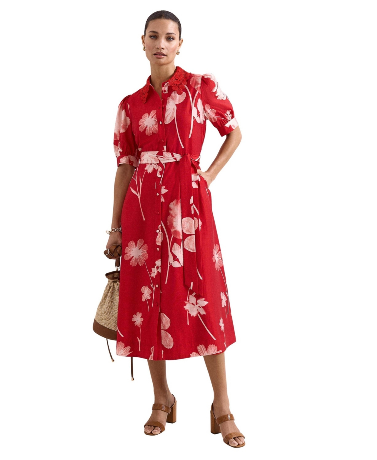 Phase Eight Women’s Delphine Midi Dress Self-Tie Waist – Red Phase Eight Women’s Delphine Midi Dress Self-Tie Waist – Red