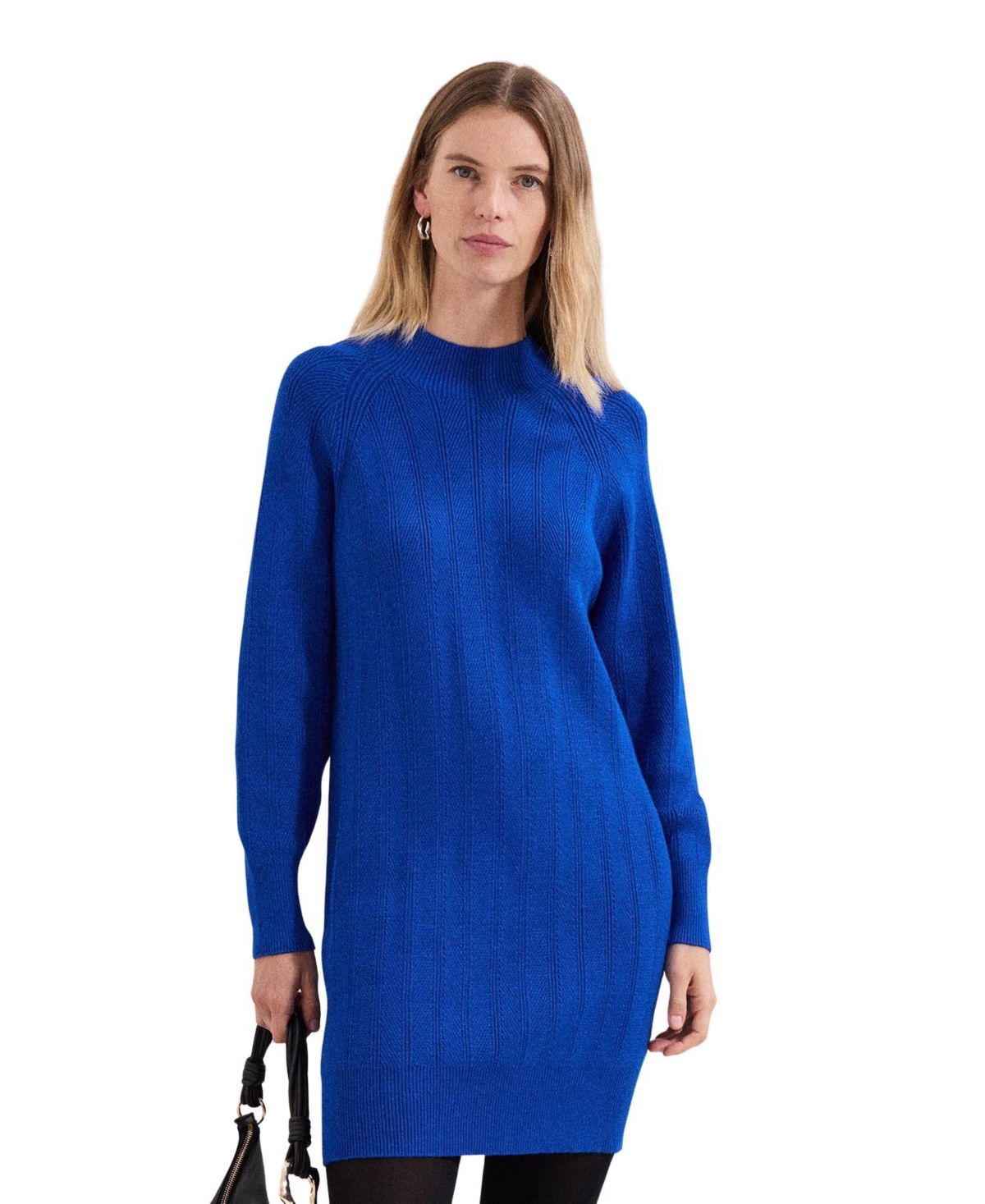 Phase Eight Women’s Eleana Mock Neck Ribbed Long-Sleeve Sweater Dress – Blue Phase Eight Women’s Eleana Mock Neck Ribbed Long-Sleeve Sweater Dress – Blue
