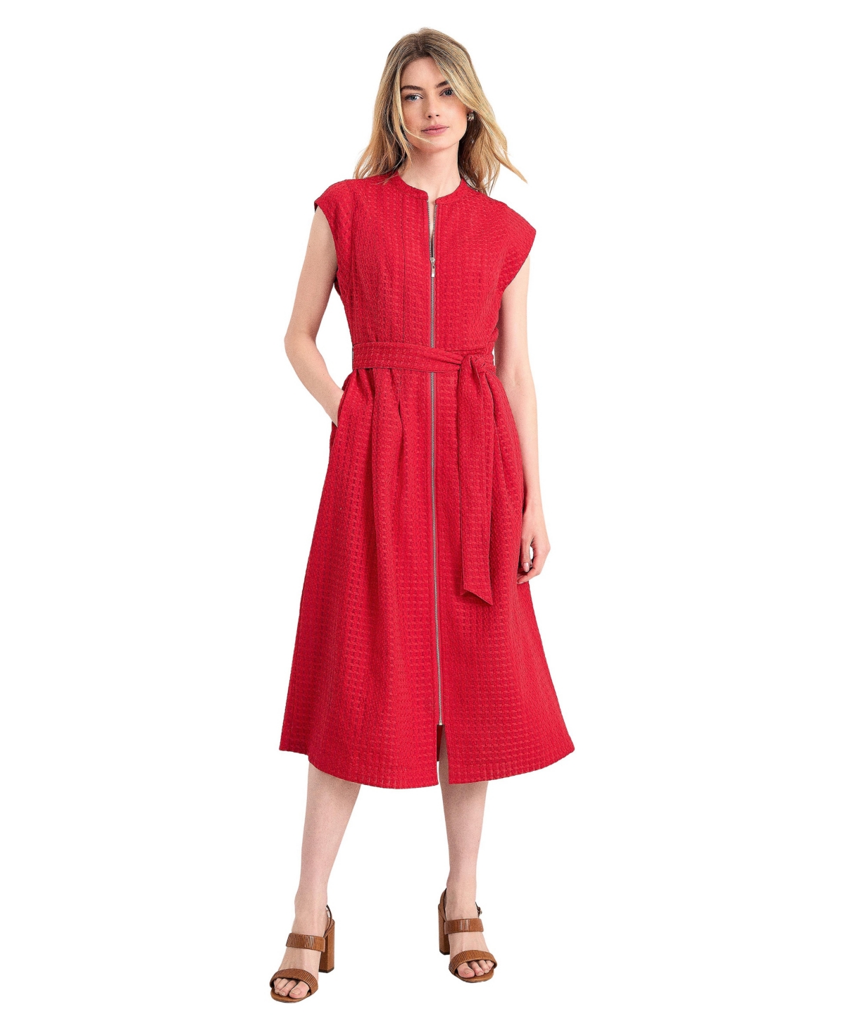 Phase Eight Women’s Elvira Zip Front Midi Dress – Red Phase Eight Women’s Elvira Zip Front Midi Dress – Red