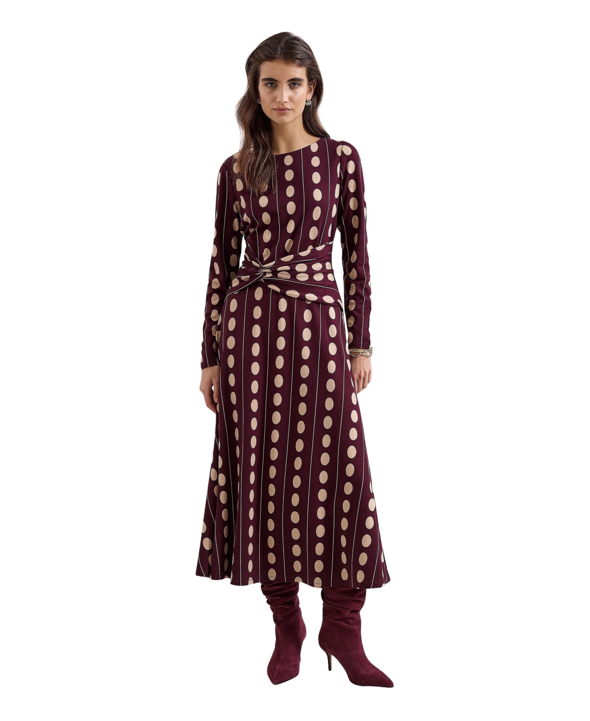 Phase Eight Women’s Eugenie Spot Knot-Waist Midi Dress – Burgundy Phase Eight Women’s Eugenie Spot Knot-Waist Midi Dress – Burgundy